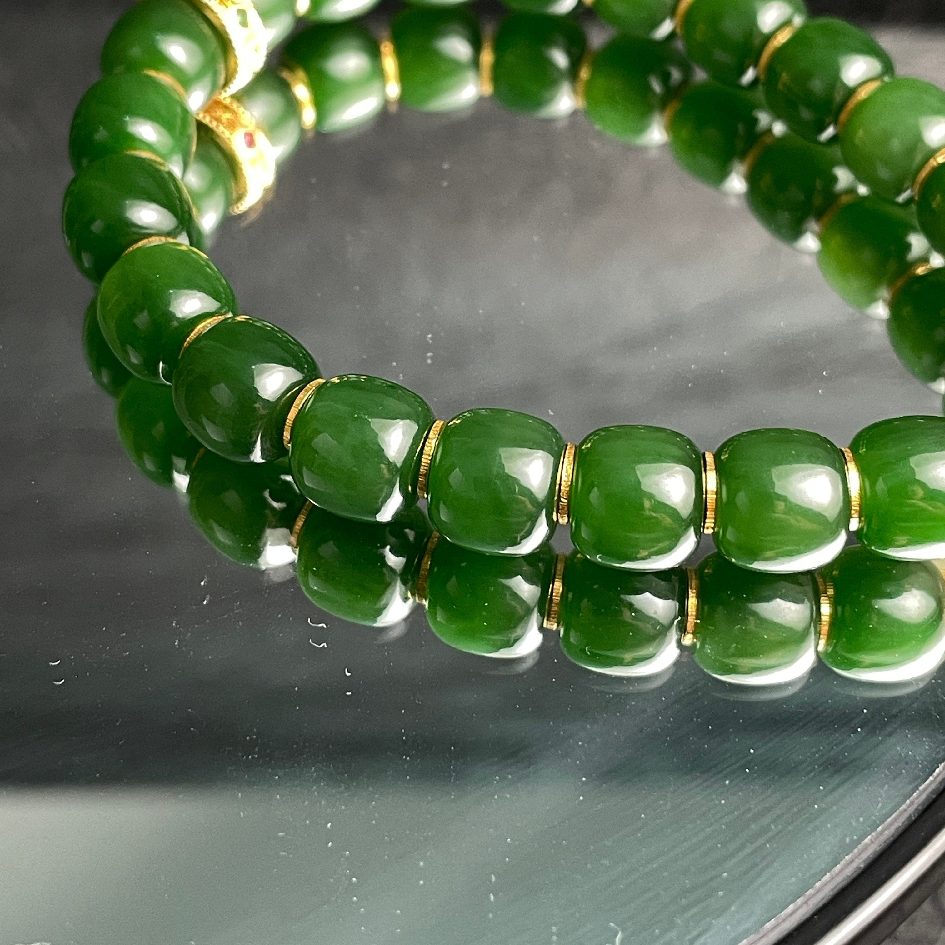 Imperial Harmony – Spinach Green Hetian Nephrite Bracelet with Mutton-Fat White HetianJade San-Tong | 18k Gold