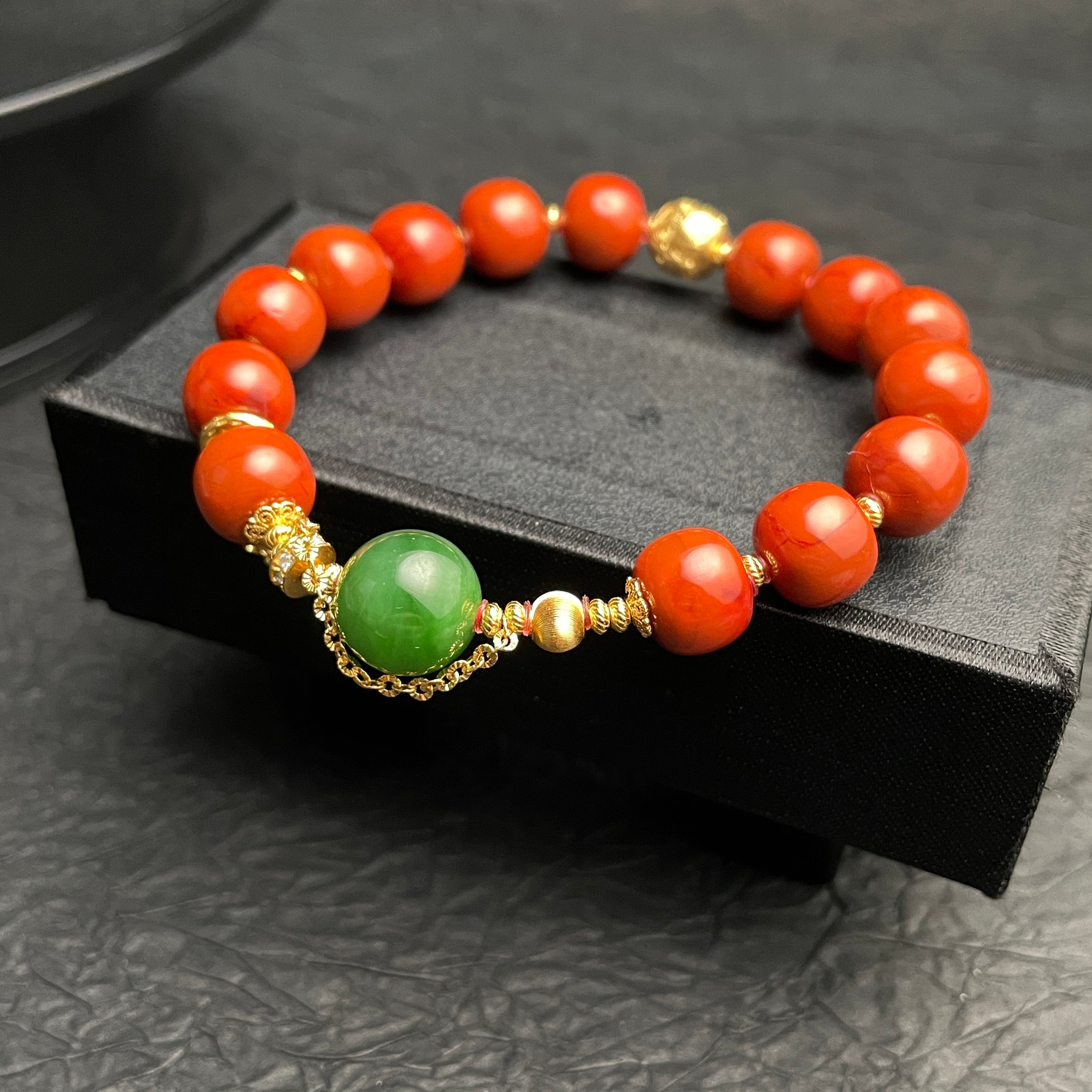Nanhong Agate & Hetian Green Jade Bracelet | Natural Bracelet