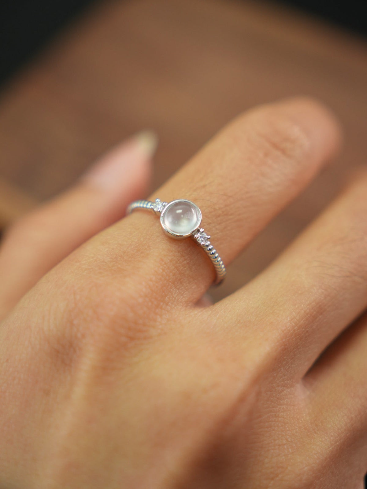 Jadeite cabochon silver ring US 7 view 4