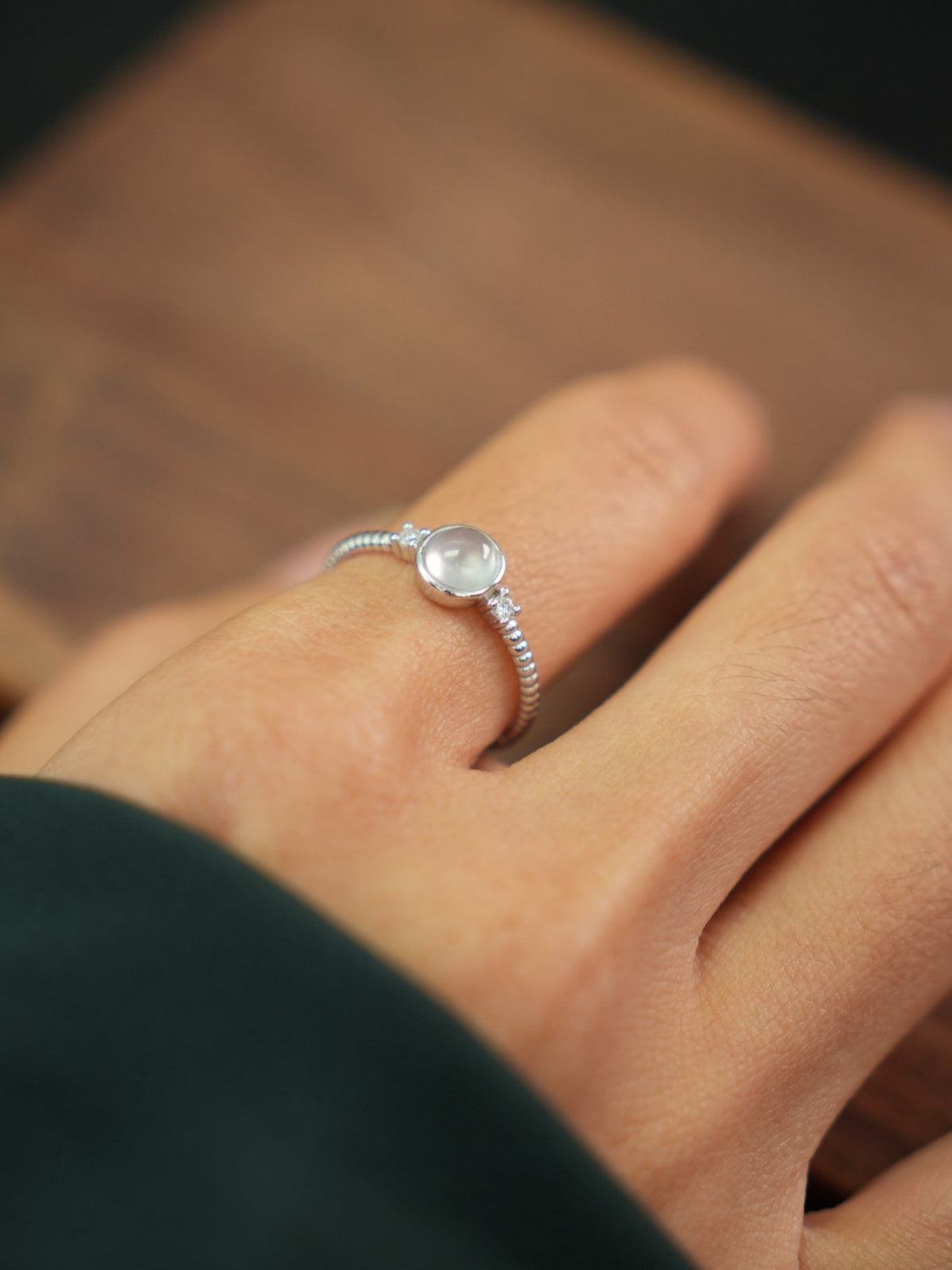 Jadeite cabochon silver ring US 7 view 5
