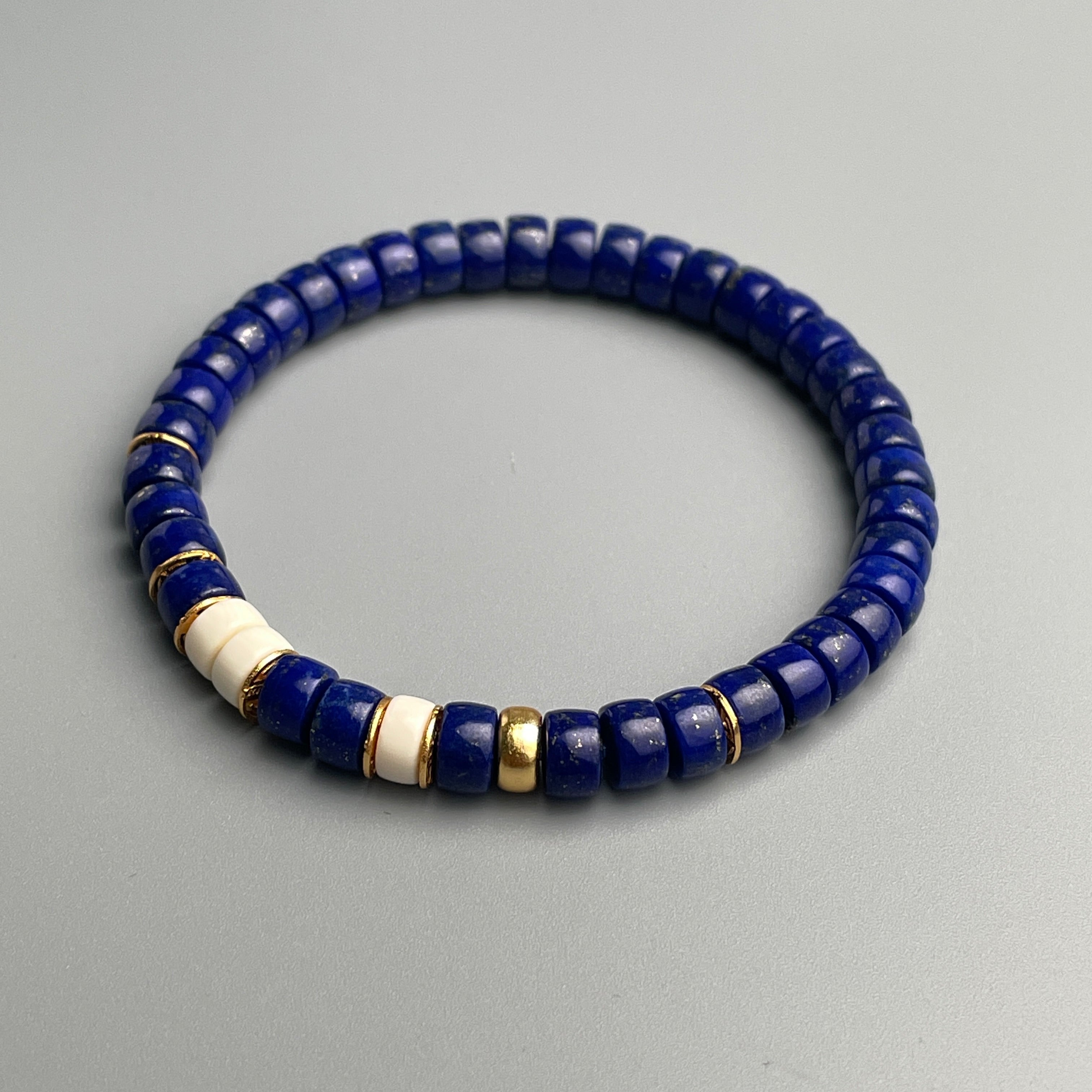 Natural Lapis Lazuli Beaded Bracelet with Silver Accents