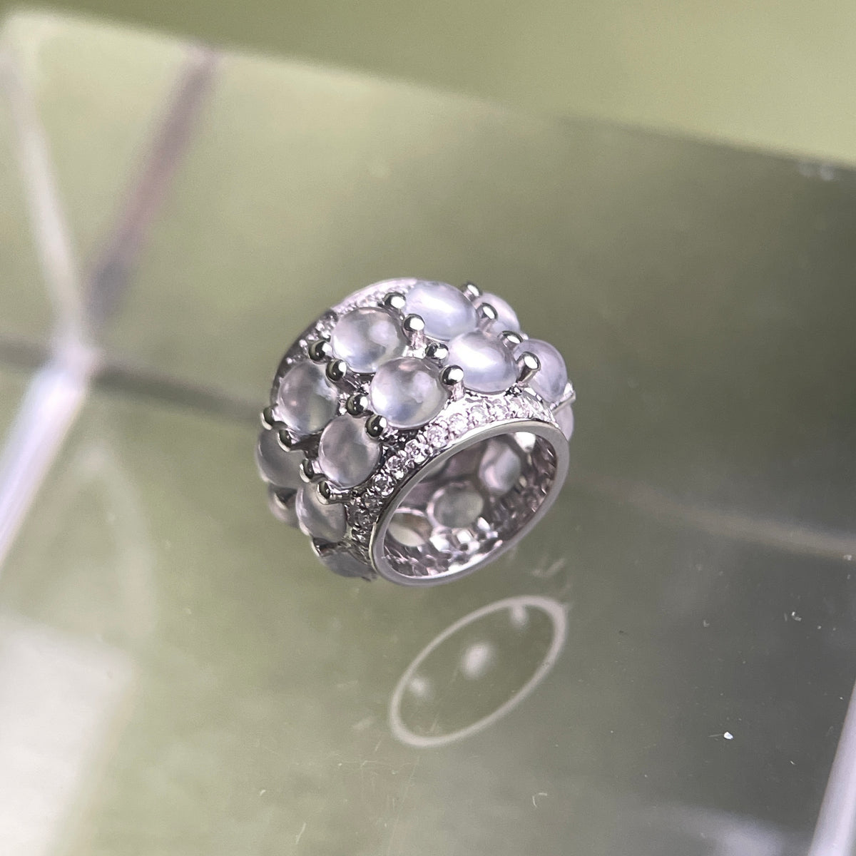 Celestial Cylinder – Premium 18k White Gold Double-Row Icy Jadeite Charm with Micro-Pavé Diamonds
