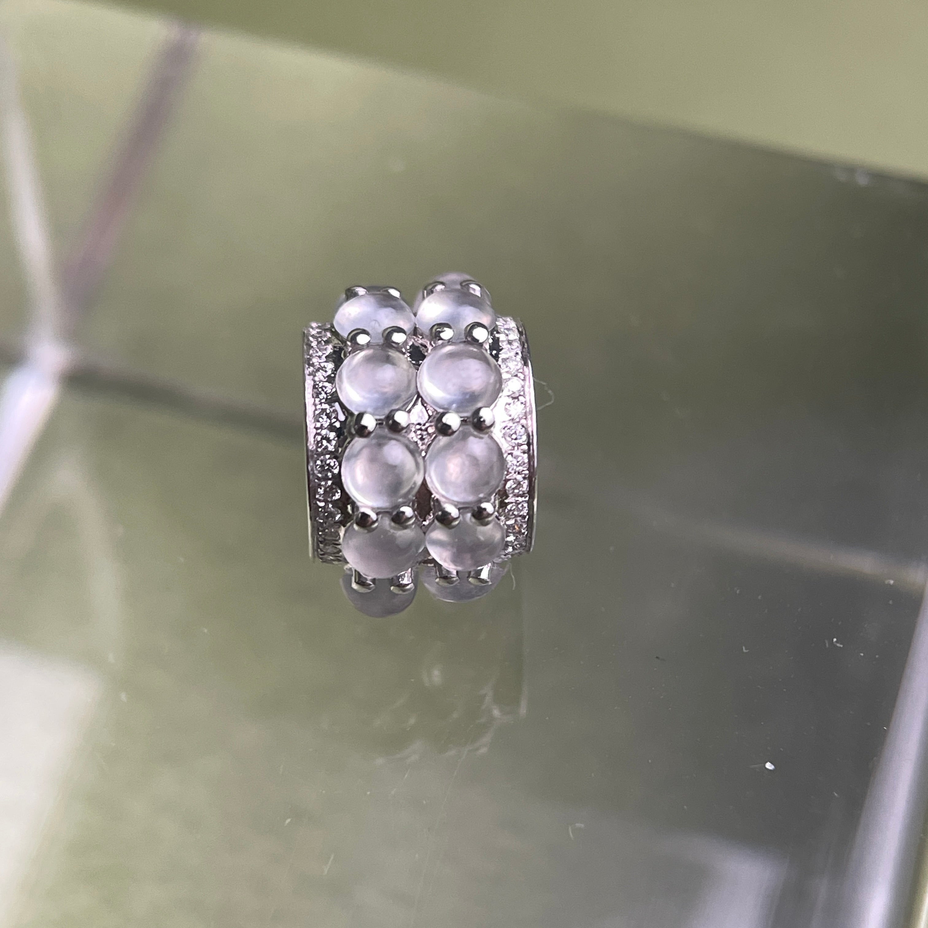 Celestial Cylinder – Premium 18k White Gold Double-Row Icy Jadeite Charm with Micro-Pavé Diamonds
