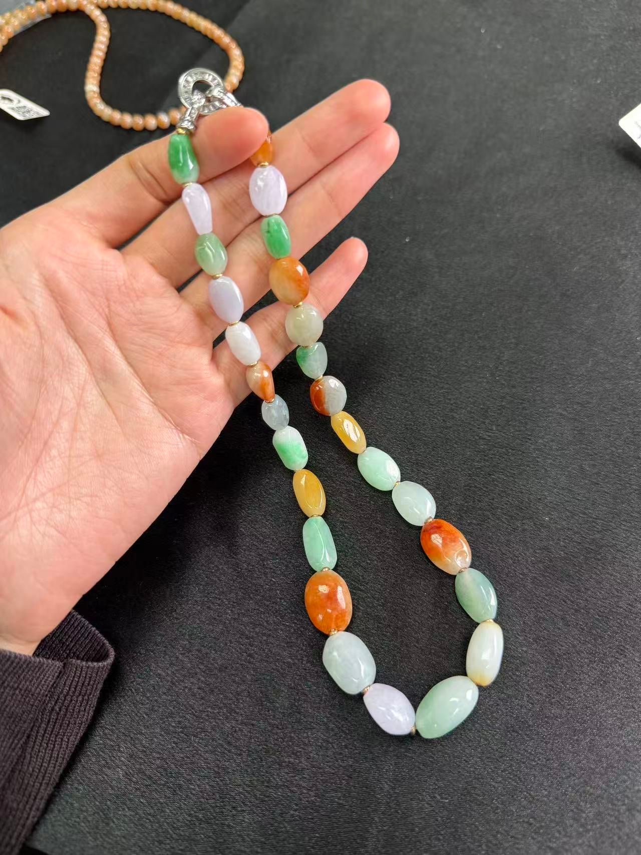 Multicolor natural jadeite jade freeform bead necklace