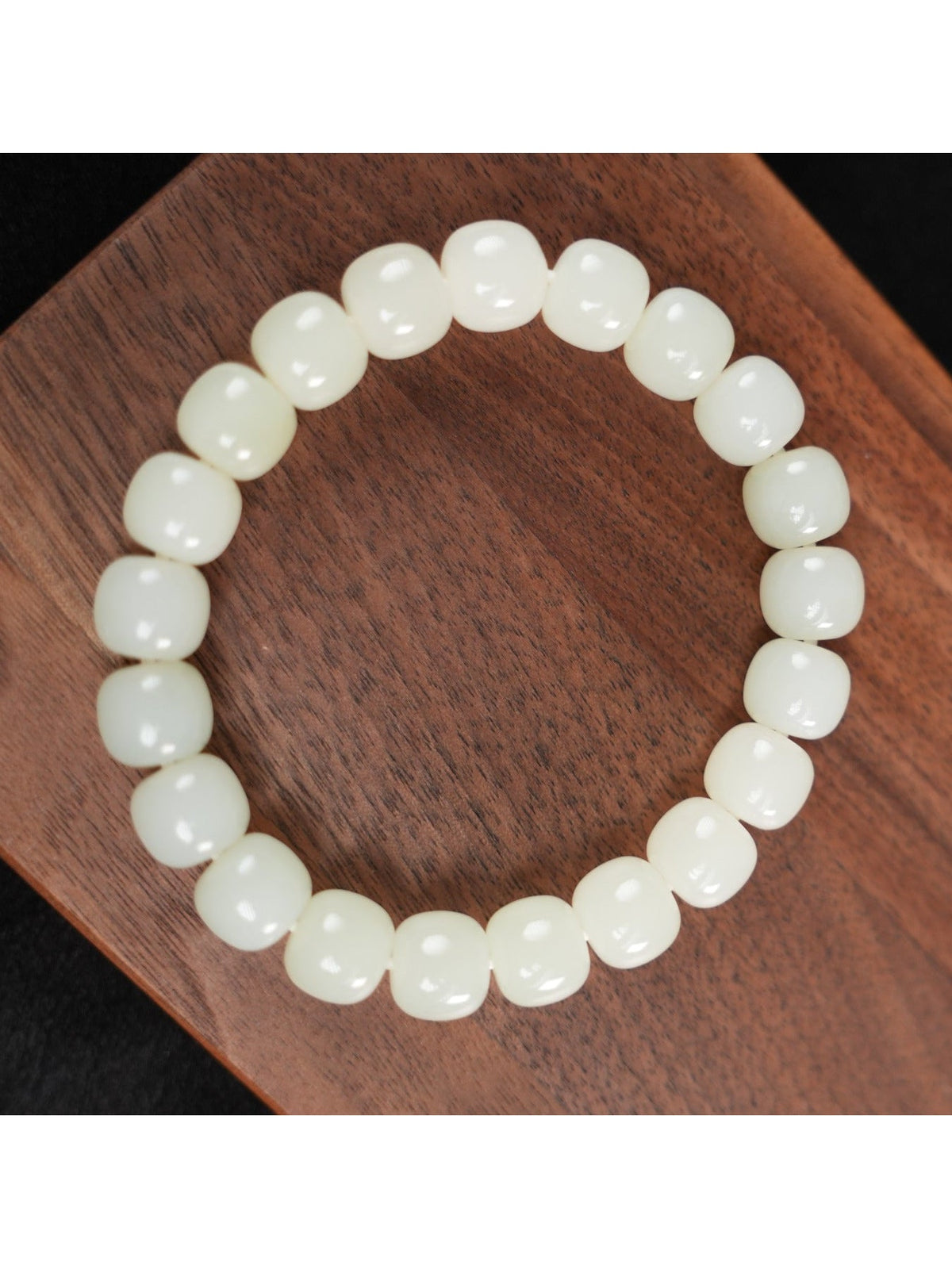 White Hetian nephrite jade bead bracelet, DSC00266.JPG