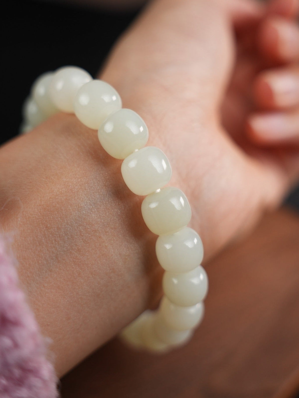 White Hetian nephrite jade bead bracelet, DSC00269.JPG