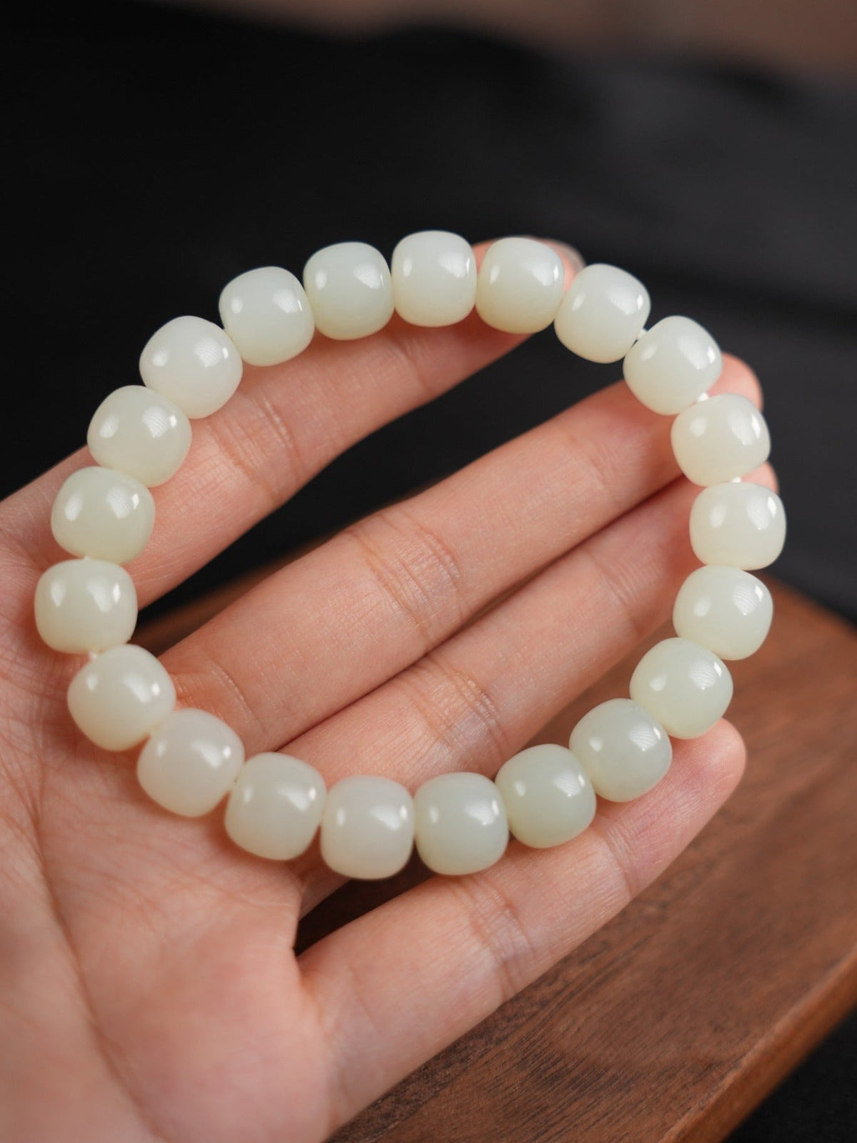White Hetian nephrite jade bead bracelet, DSC00271.JPG