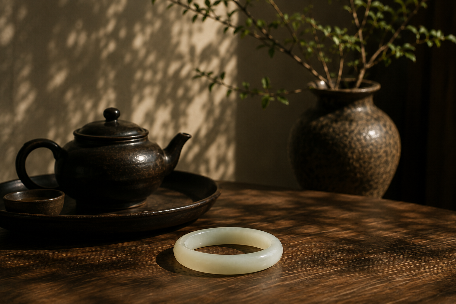 Hetian Jade Bangle on the table