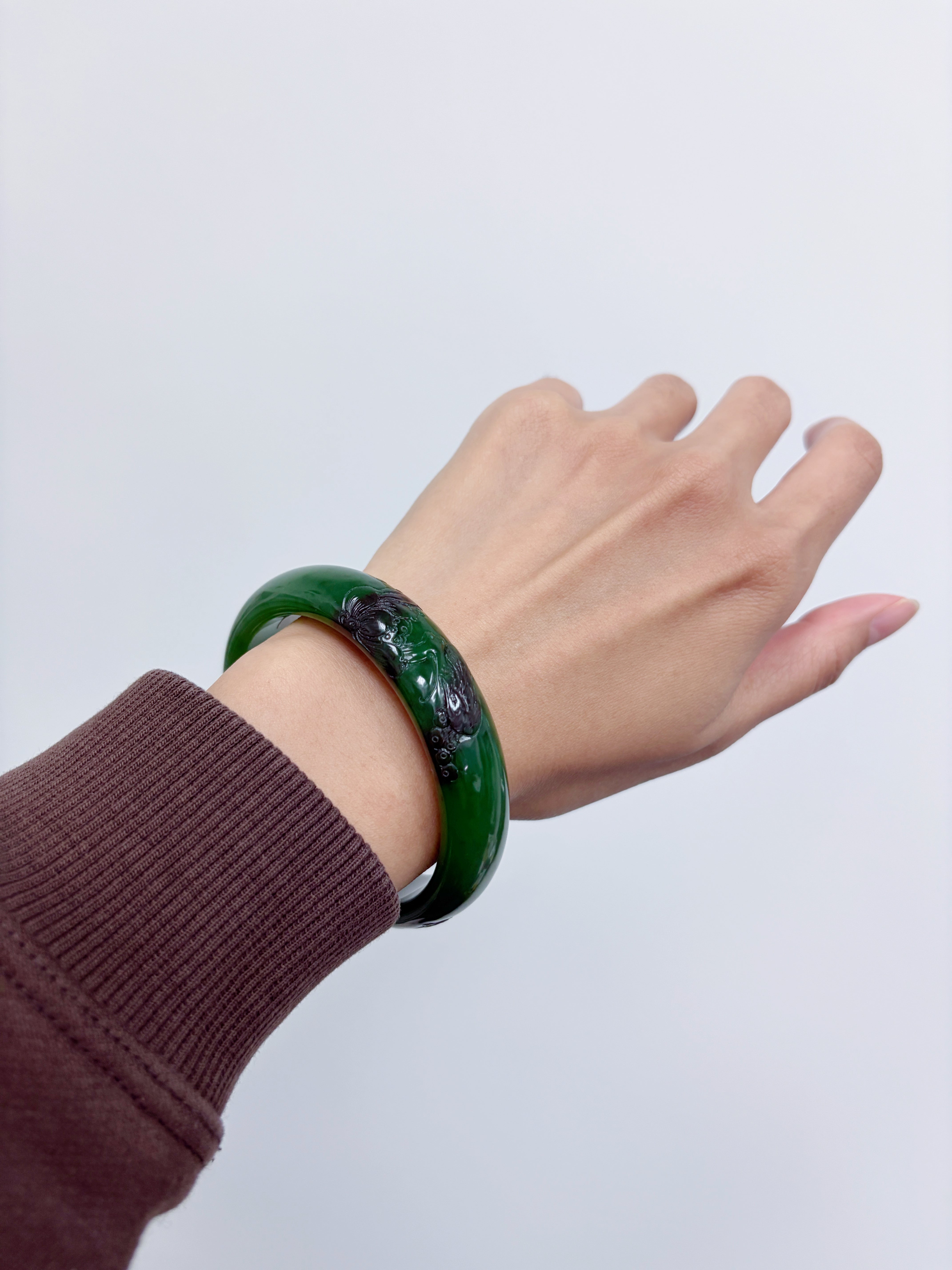Deep Green Hetian Jade Bangle | SylviaJewel Vancouver - Sylvia Jewelry