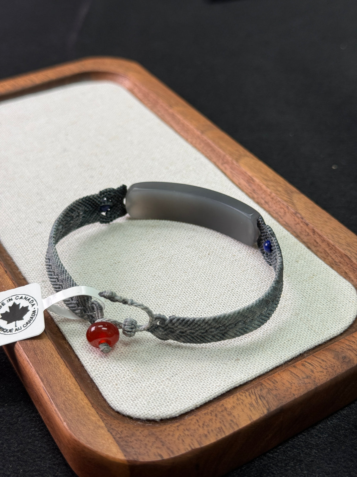 Quiet Arc – Smoky Grey Cord Bracelet | Hetian nephrite jade