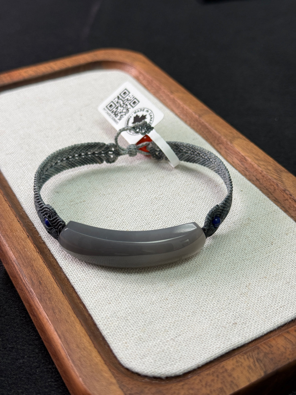 Quiet Arc – Smoky Grey Cord Bracelet | Hetian nephrite jade
