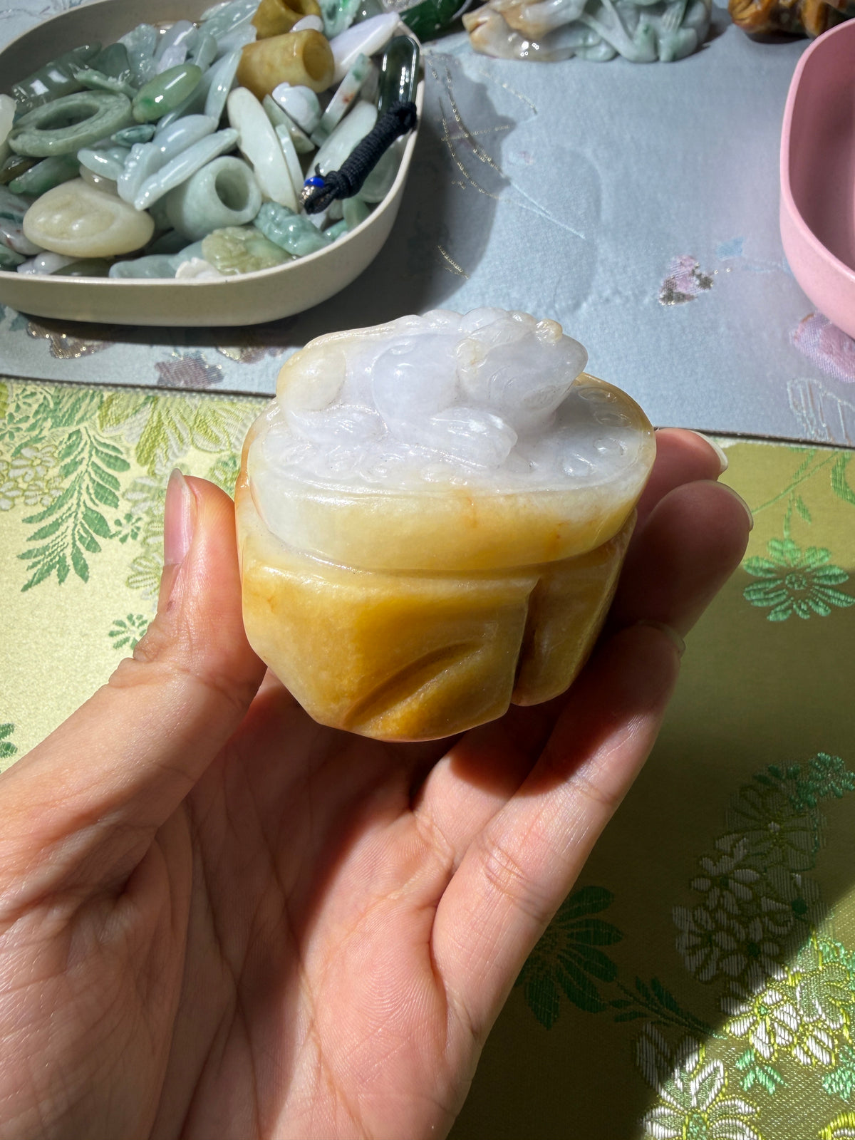 金色如意|青蛙翡翠雕刻摆件