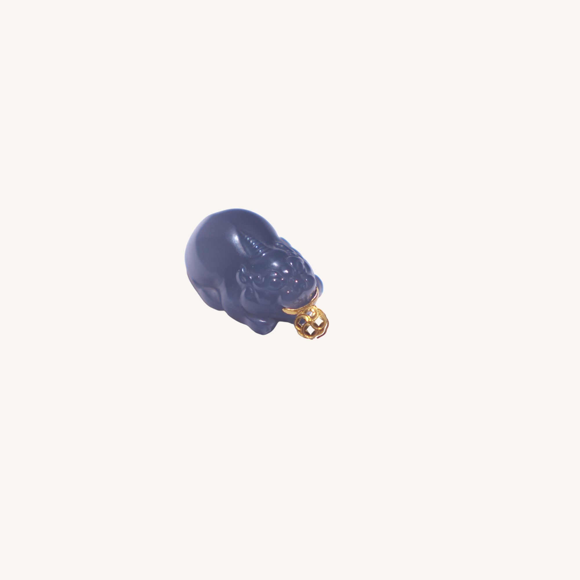 Guardian Wealth – Smoky Grey Hetian Jade(烟灰和田玉)Pixiu Pendant with Gold Bail - Sylvia Jewelry