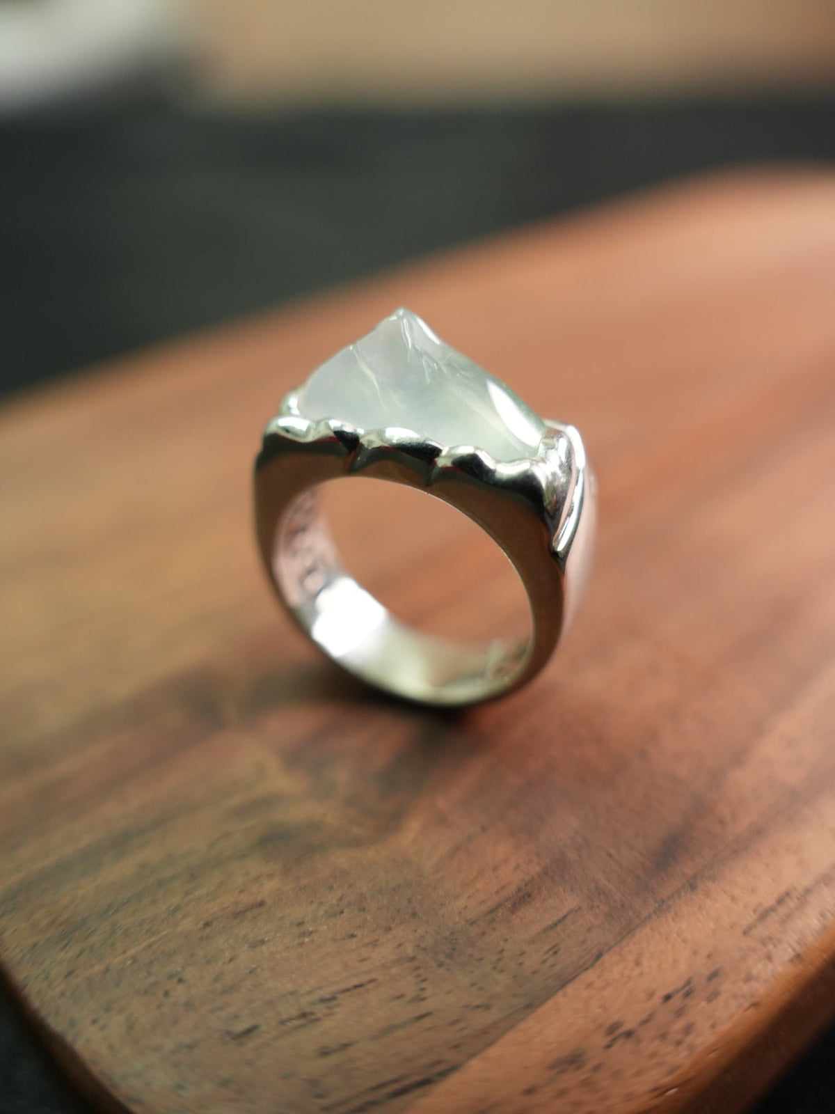 Pale green jadeite silver ring US 7, view 2