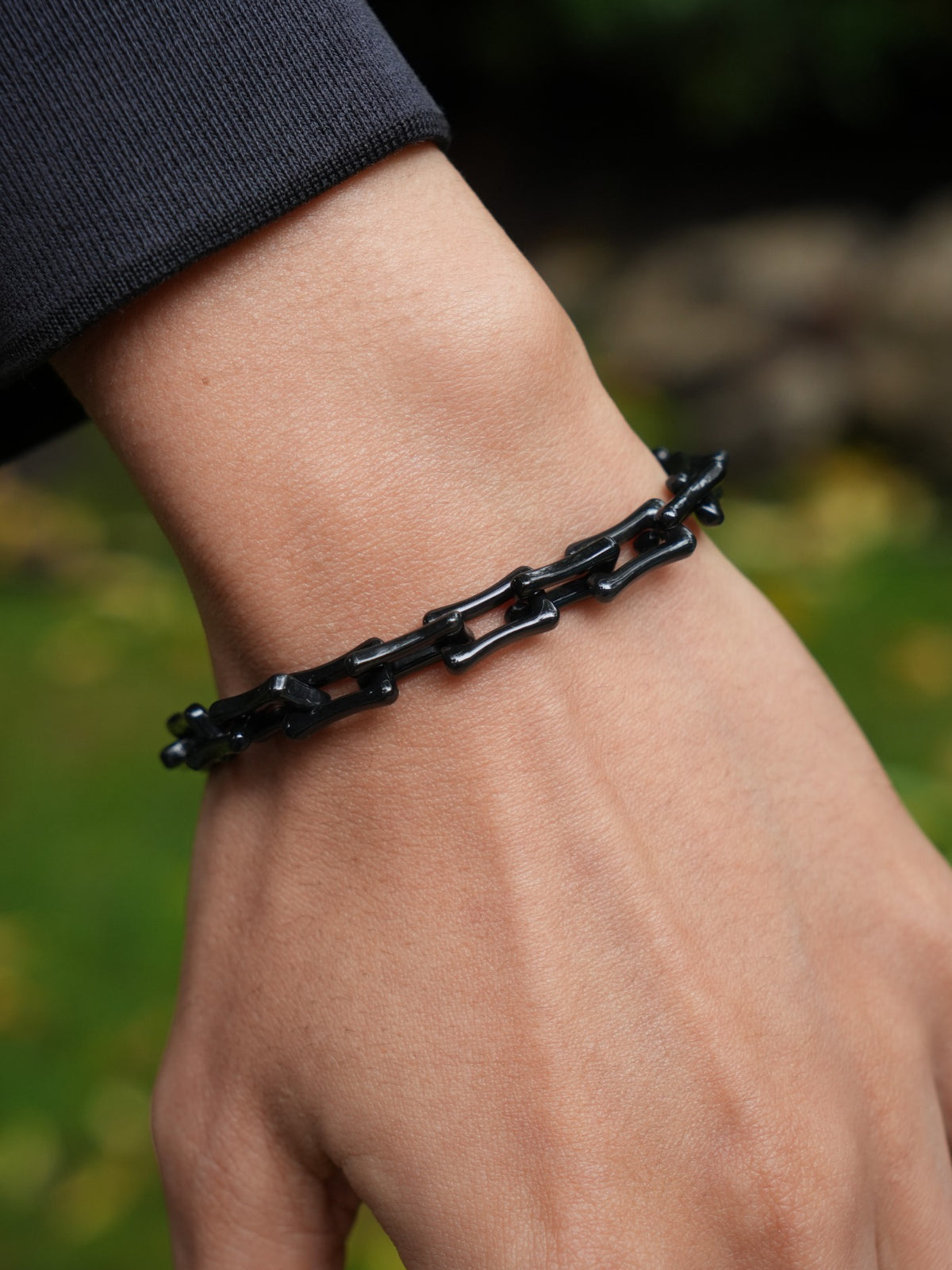 P2609001919 dark Type A jadeite carved link bracelet with stainless steel connectors