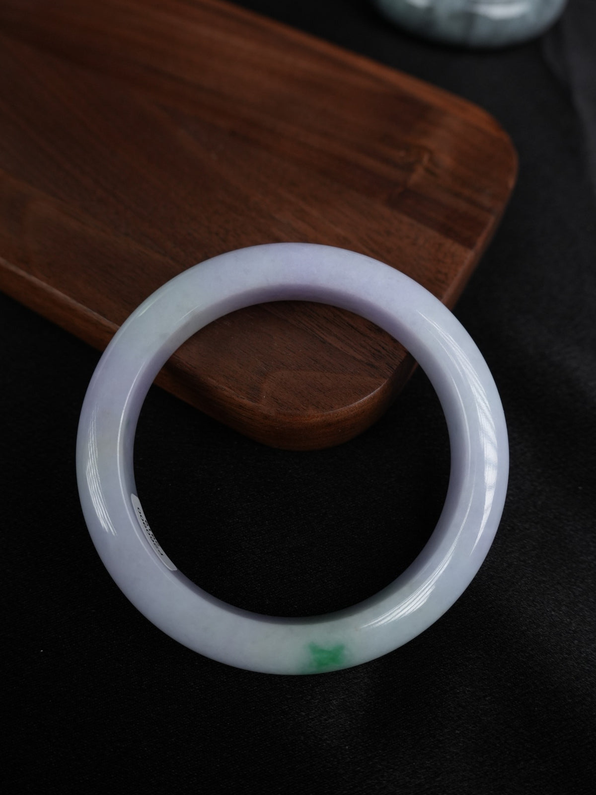 Pale lavender Type A jadeite bangle with green accent, view 6