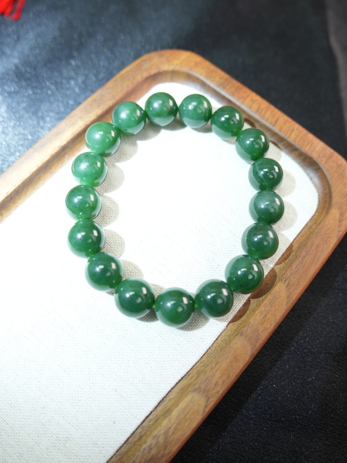 Green Hetian nephrite jade 12 mm bead bracelet XJZZ26092801529, view 671