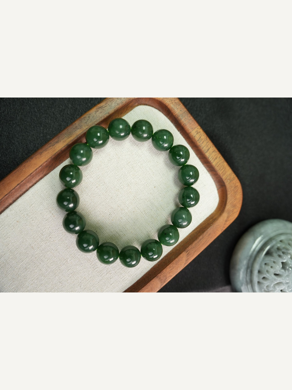 Green Hetian nephrite jade 12 mm bead bracelet XJZZ26092801529, view 673