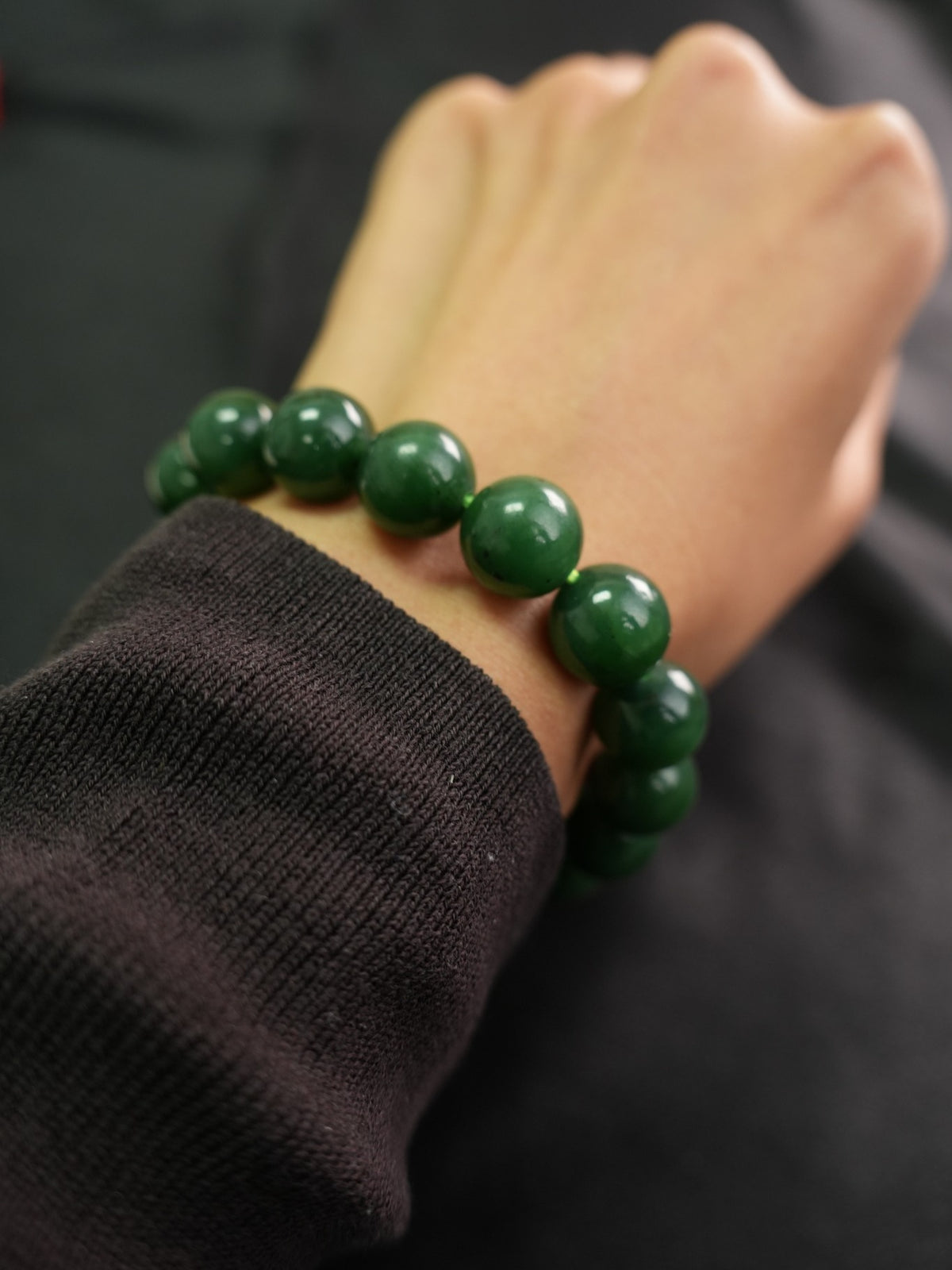 Green Hetian nephrite jade 12 mm bead bracelet XJZZ26092801529, view 676