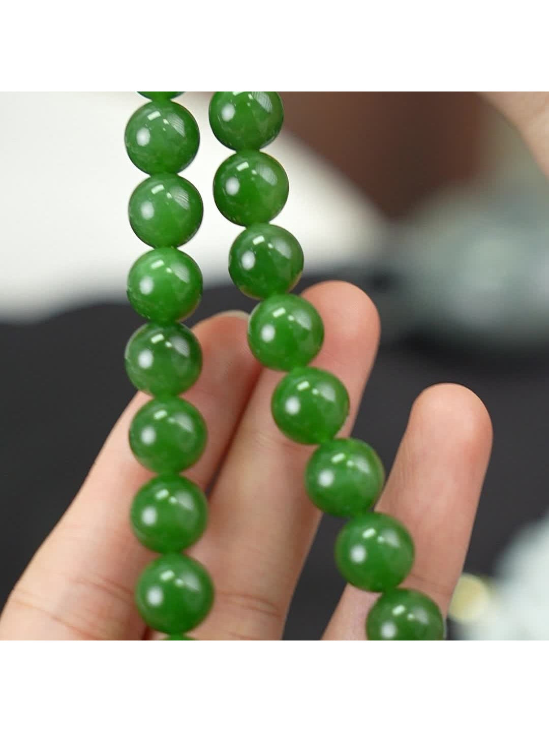Green Hetian nephrite jade bead necklace B12609024902, actual product detail