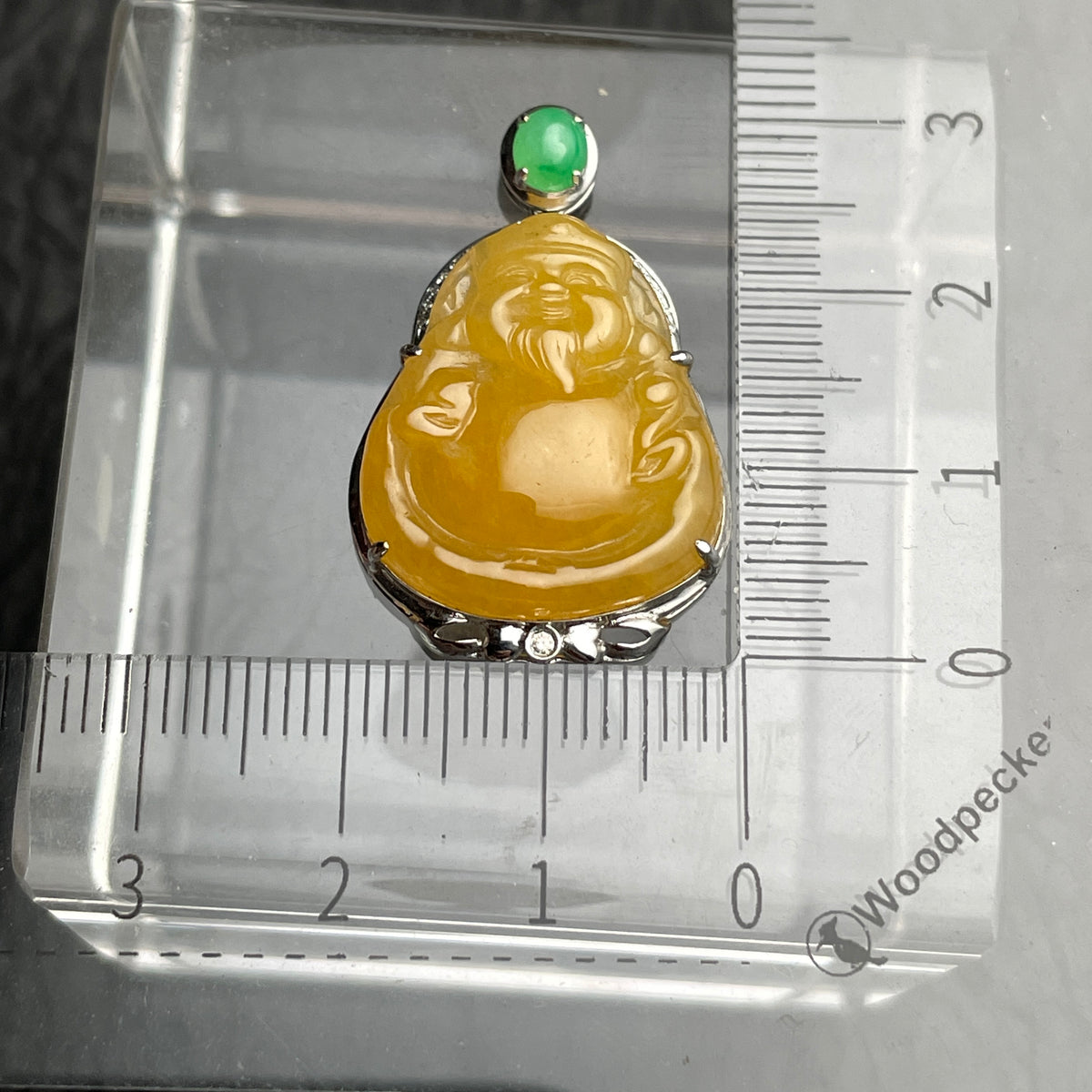 Amber Joy – Golden Jadeite Laughing Buddha Pendant