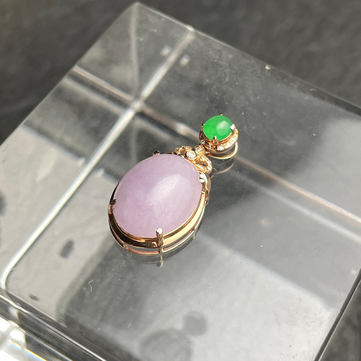 Lavender Duet – Lavender and Green Jadeite Pendant