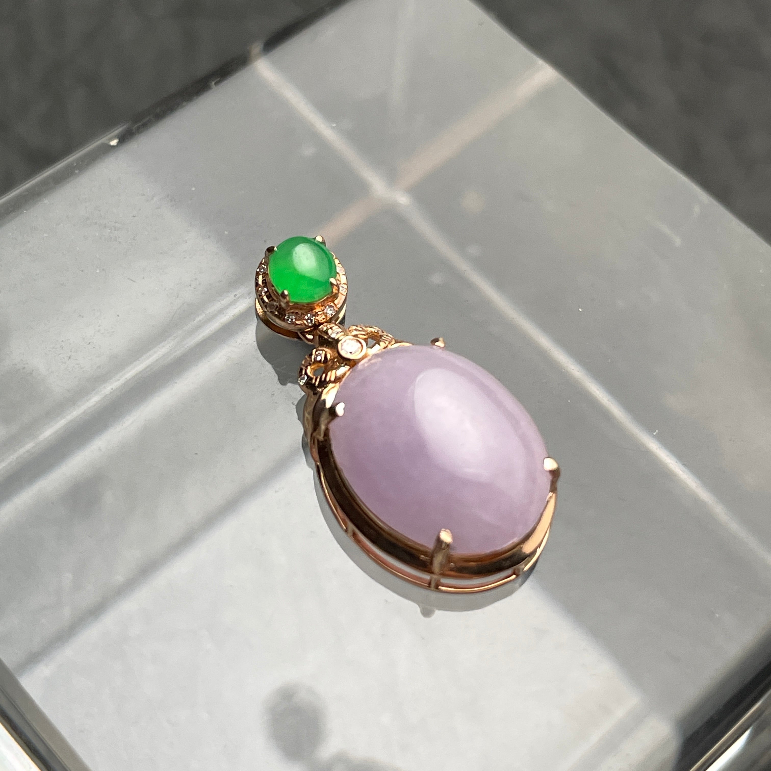 Lavender Duet – Lavender and Green Jadeite Pendant