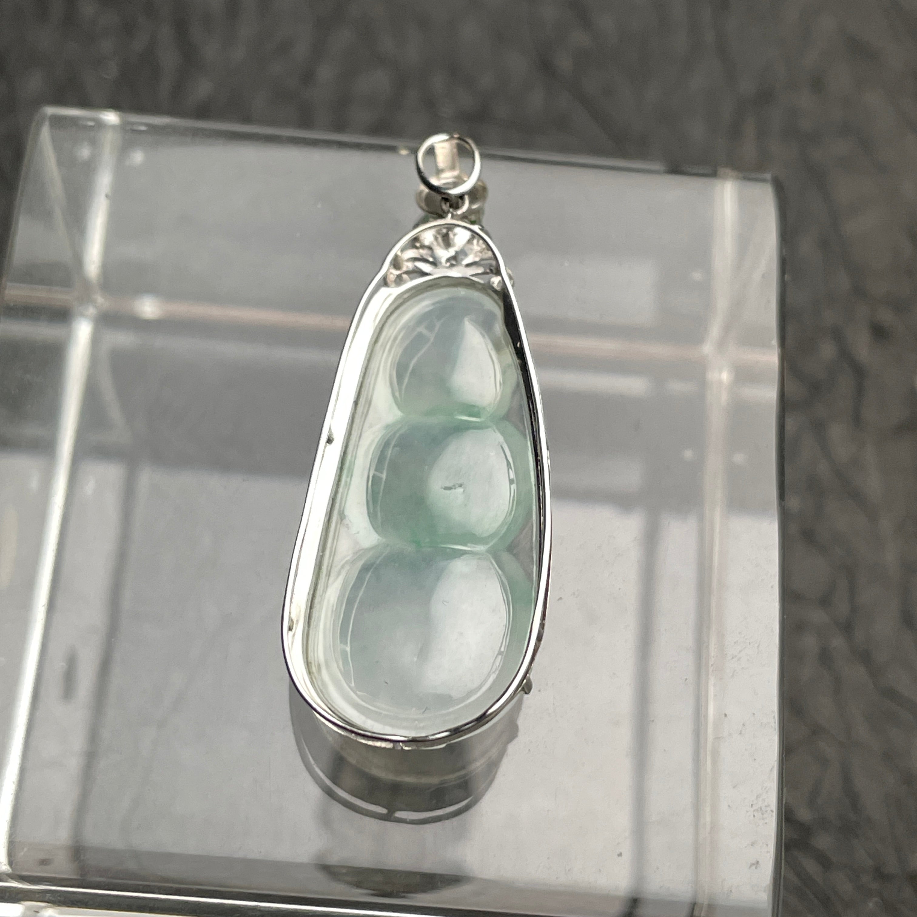 Dew Harvest – Pale Green Jadeite Pea Pod Pendant