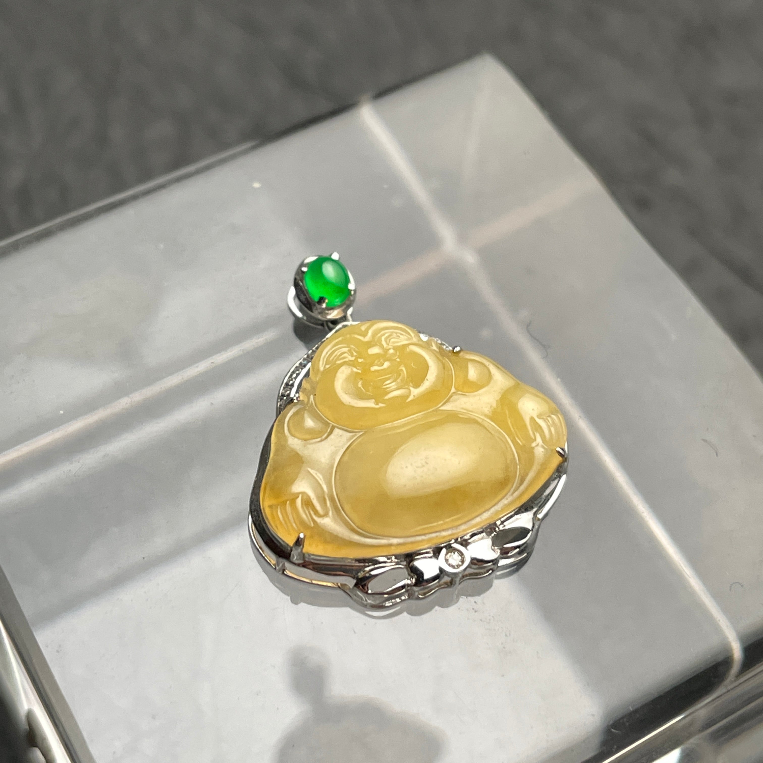 Honey Joy – Yellow Jadeite Laughing Buddha Pendant