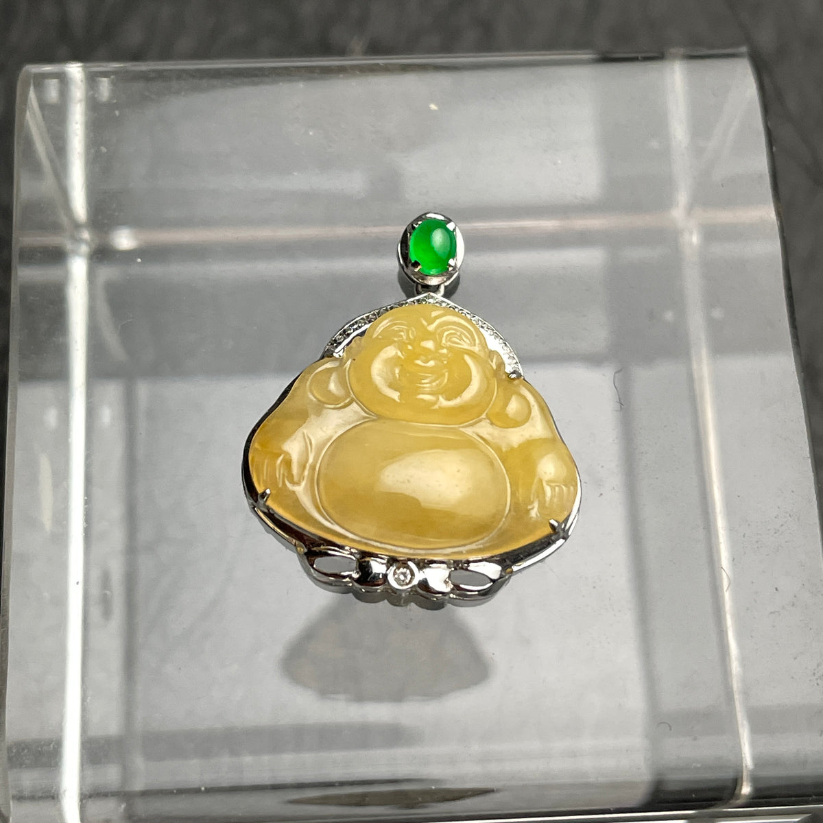 Honey Joy – Yellow Jadeite Laughing Buddha Pendant