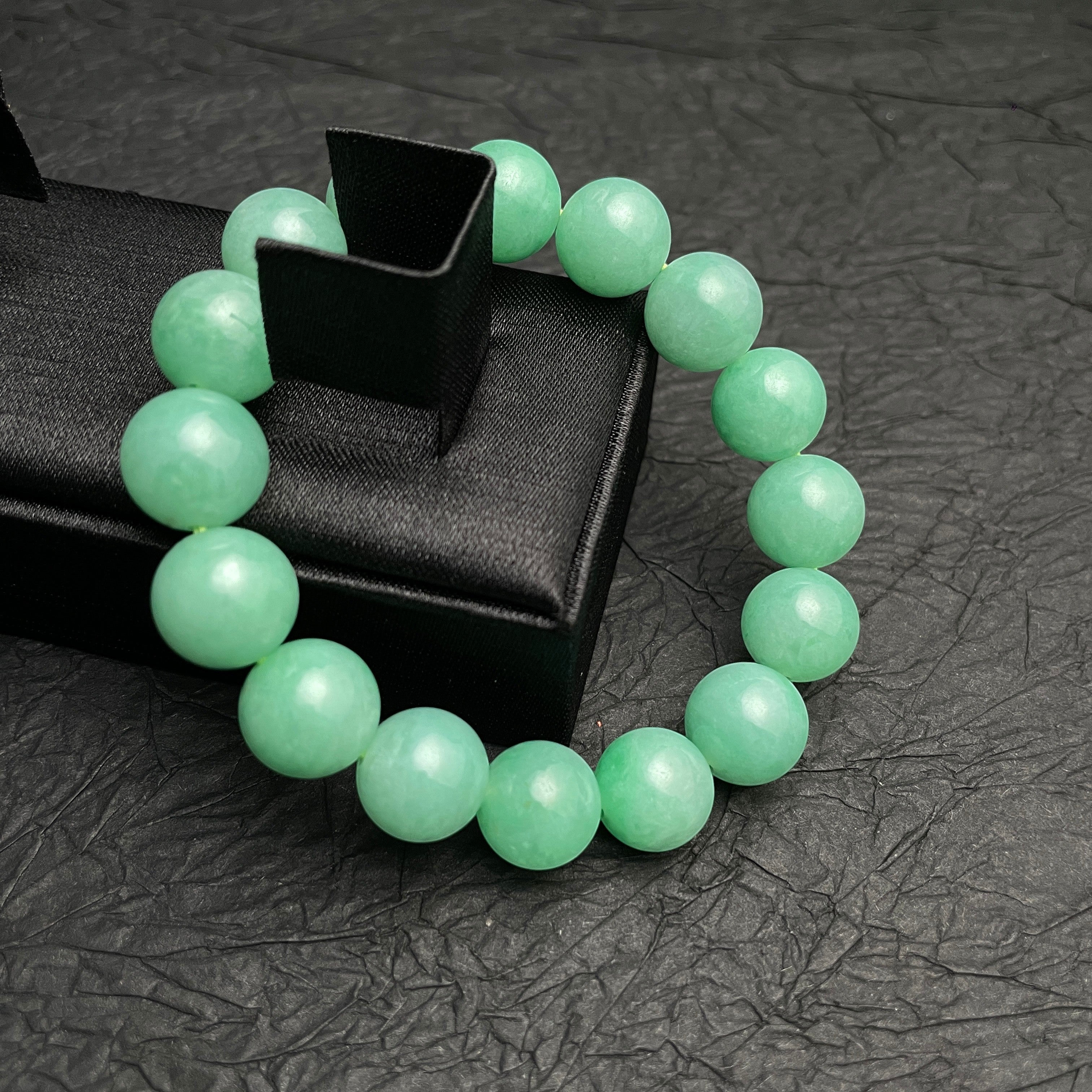Sylvia Jewelry natural jadeite bead bracelet with 14mm smooth green beads, ideal for daily wear.