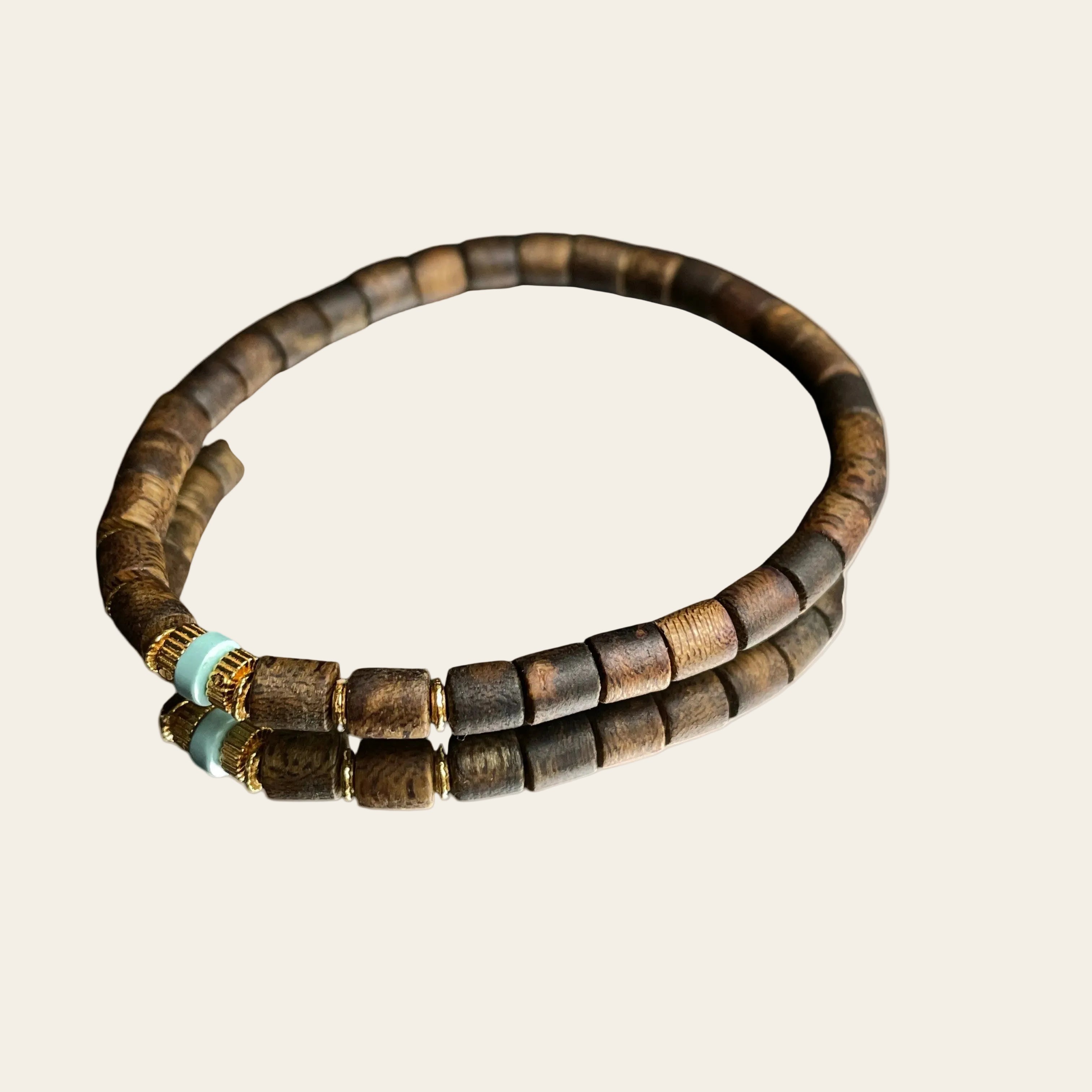 Sylvia Jewelry 沉香木与美国绿松石串珠手链,搭配纯银点缀,自然材质,男女皆宜