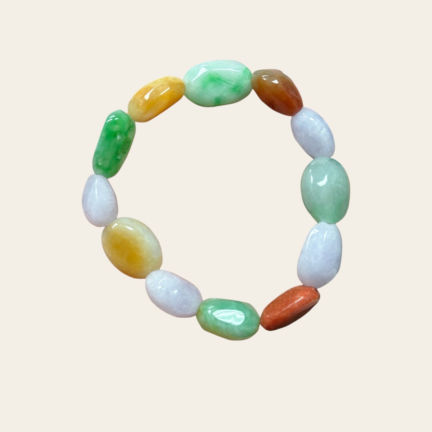 Sylvia Jewelry multi-color jadeite pebble bracelet featuring natural green, yellow, red, and lavender jade stones.
