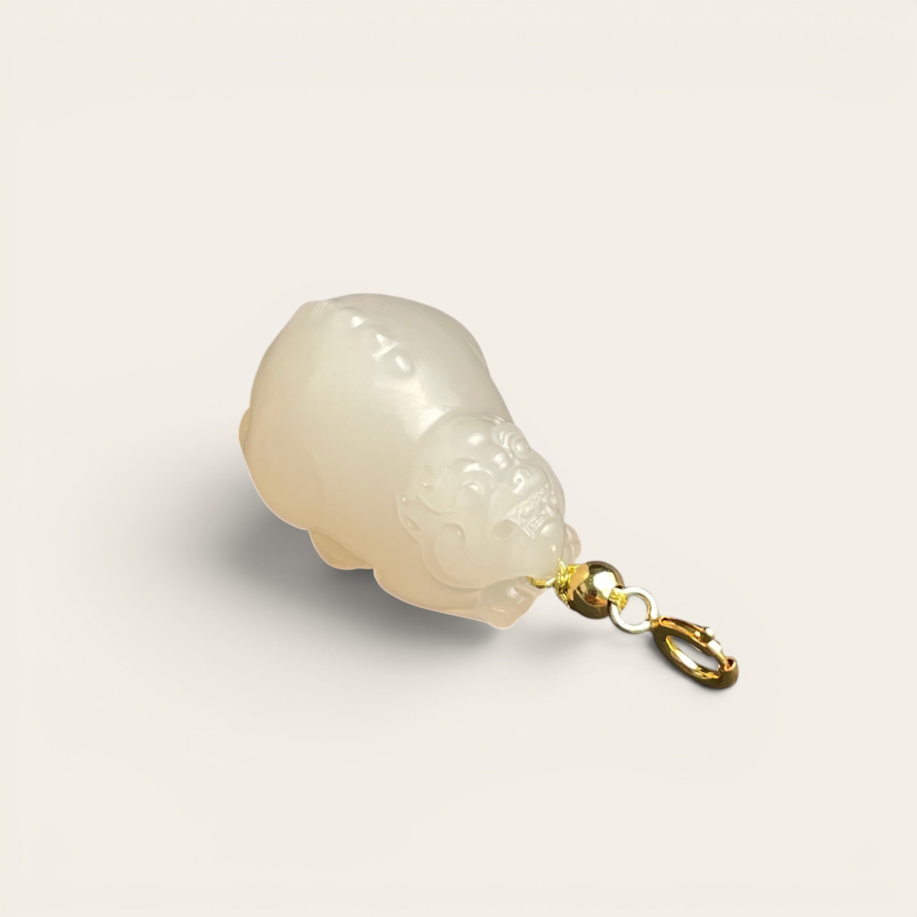 Sylvia Jewelry lotus-root pink Hetian nephrite jade PiXiu charm with a gold-plated spring clasp and minimalist bead.