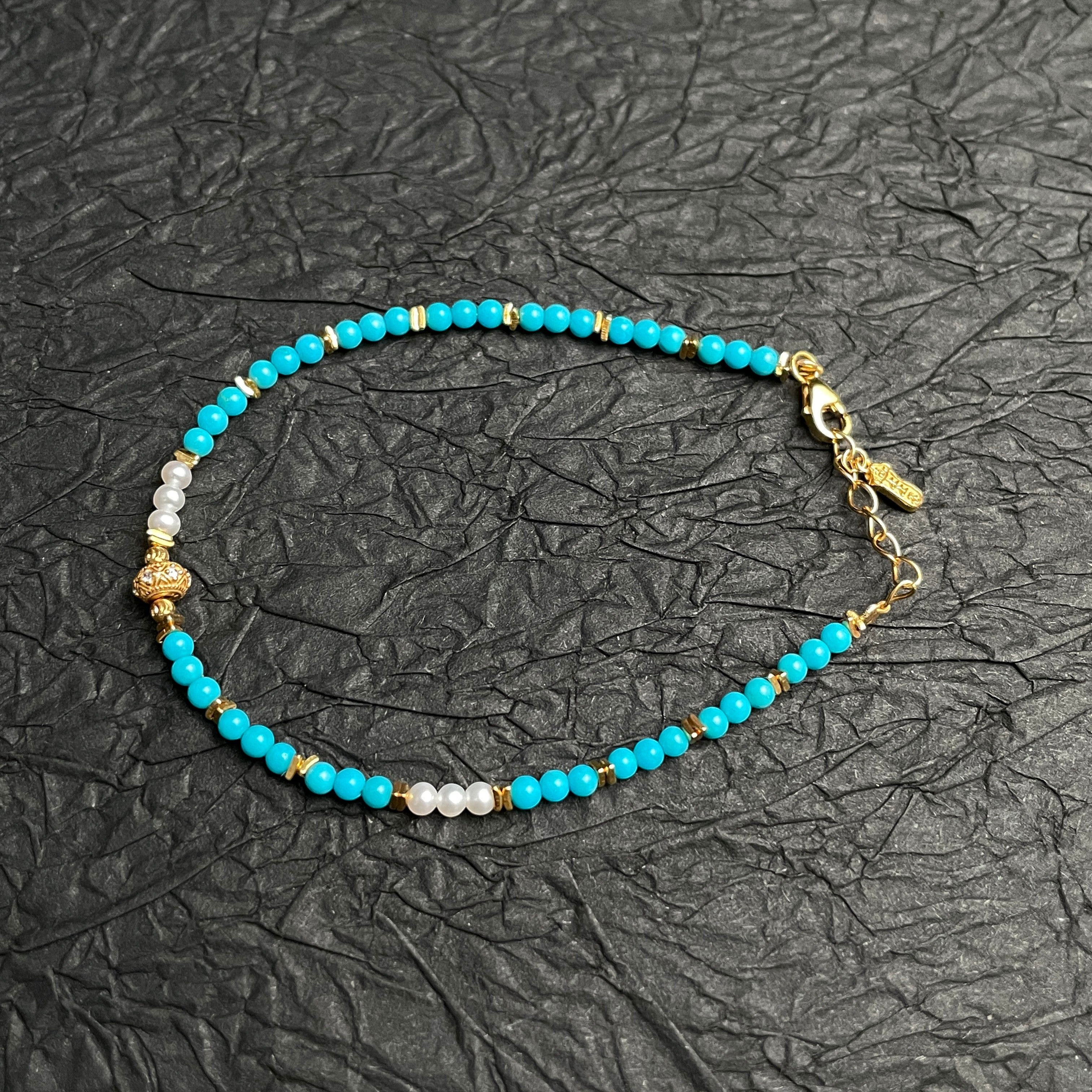 Sylvia Jewelry 蓝绿松石珍珠手链,金色镀层点缀,适合日常佩戴