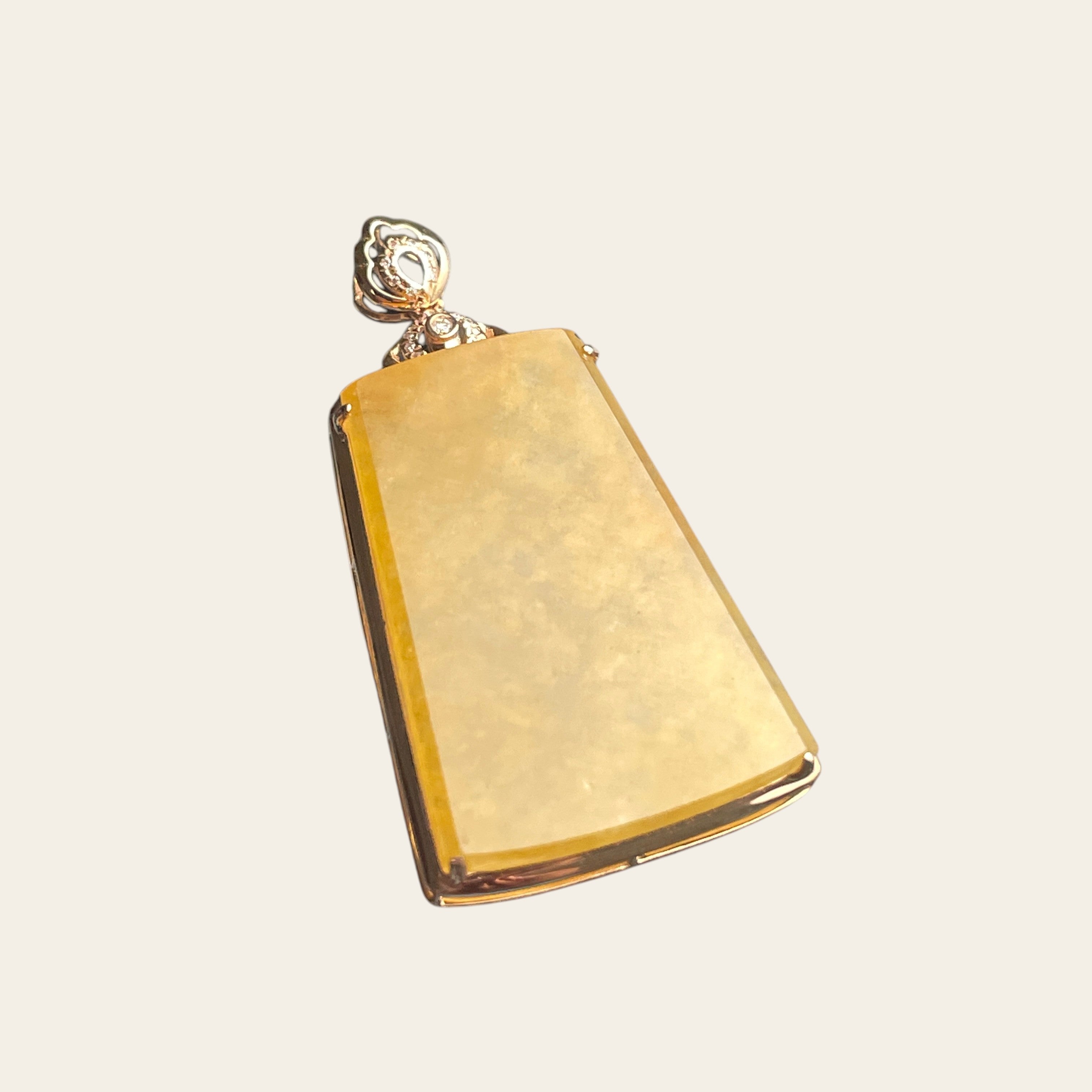 Sylvia Jewelry rectangular yellow jadeite jade pendant plaque set in polished 18K gold with a decorative bail.