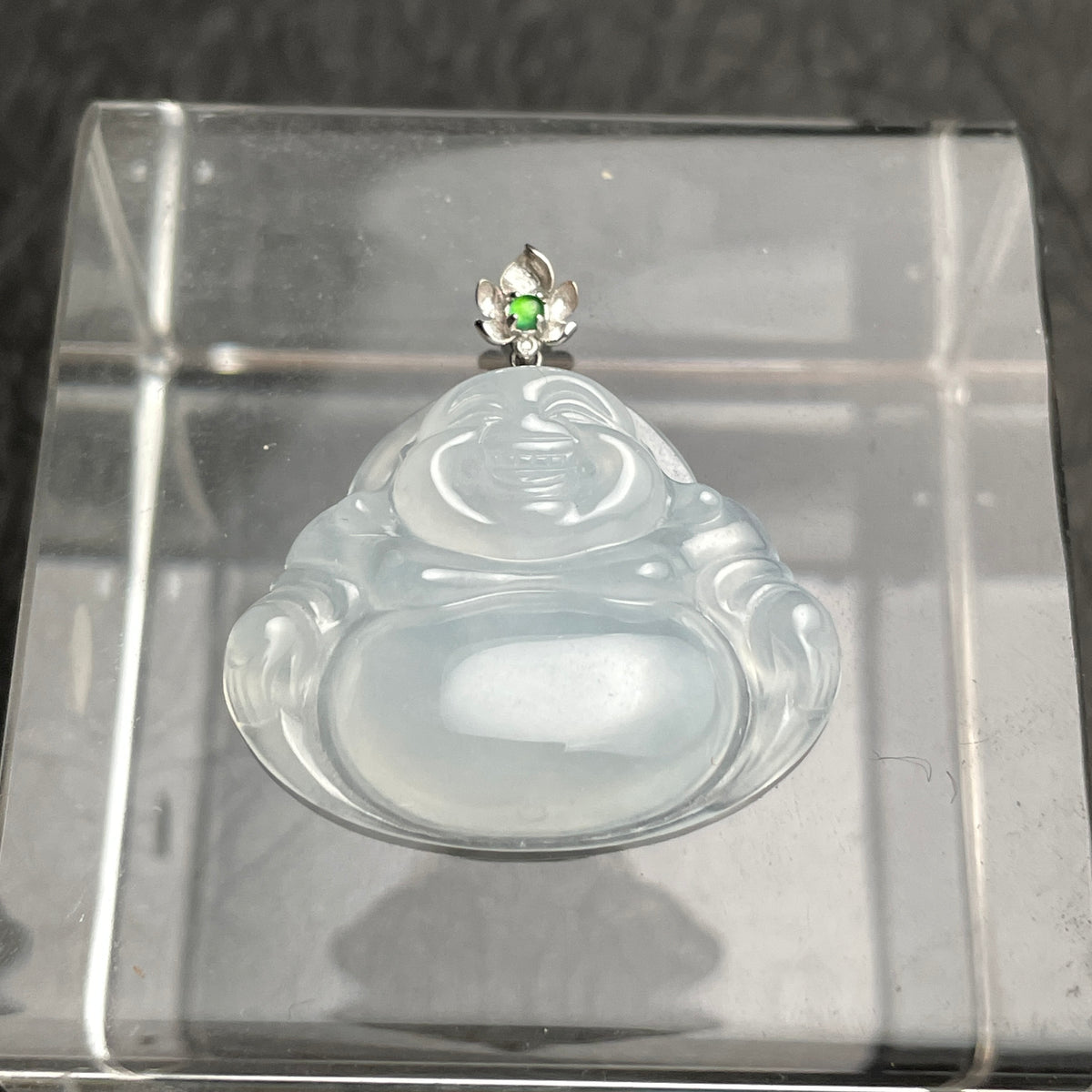 Serene Joy – Pale Jadeite Laughing Buddha Pendant