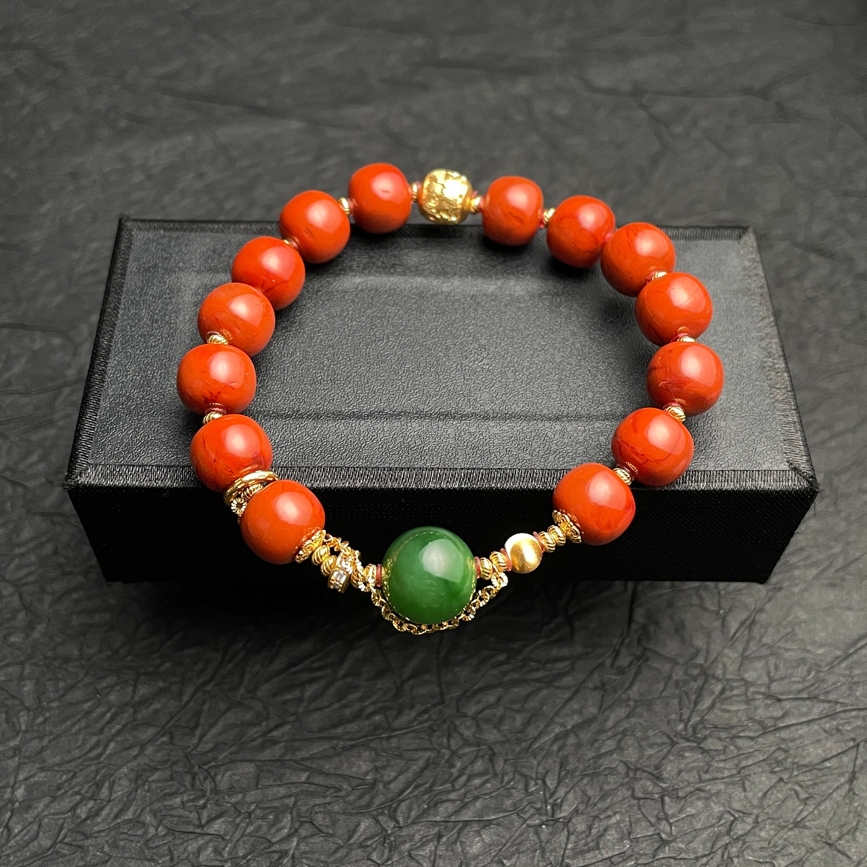 Nanhong Agate & Hetian Green Jade Bracelet | Natural  Bracelet
