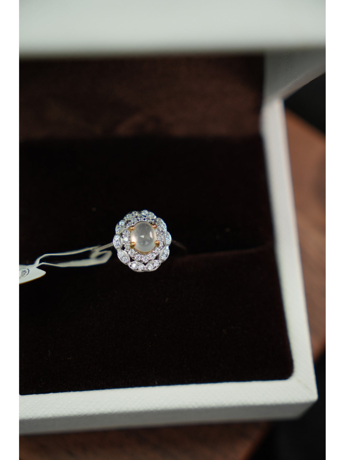 Adjustable jadeite halo ring close view