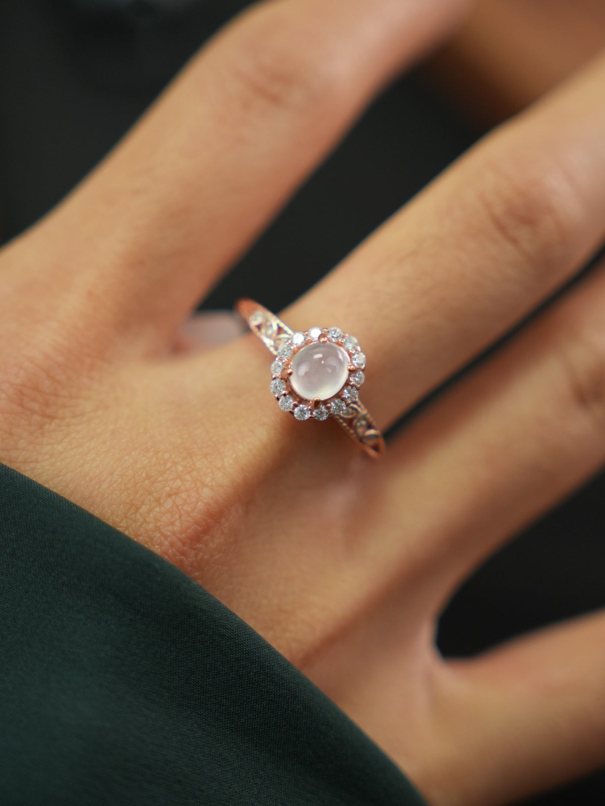 Pale jadeite silver ring with halo setting, product 2026-062108, view 764