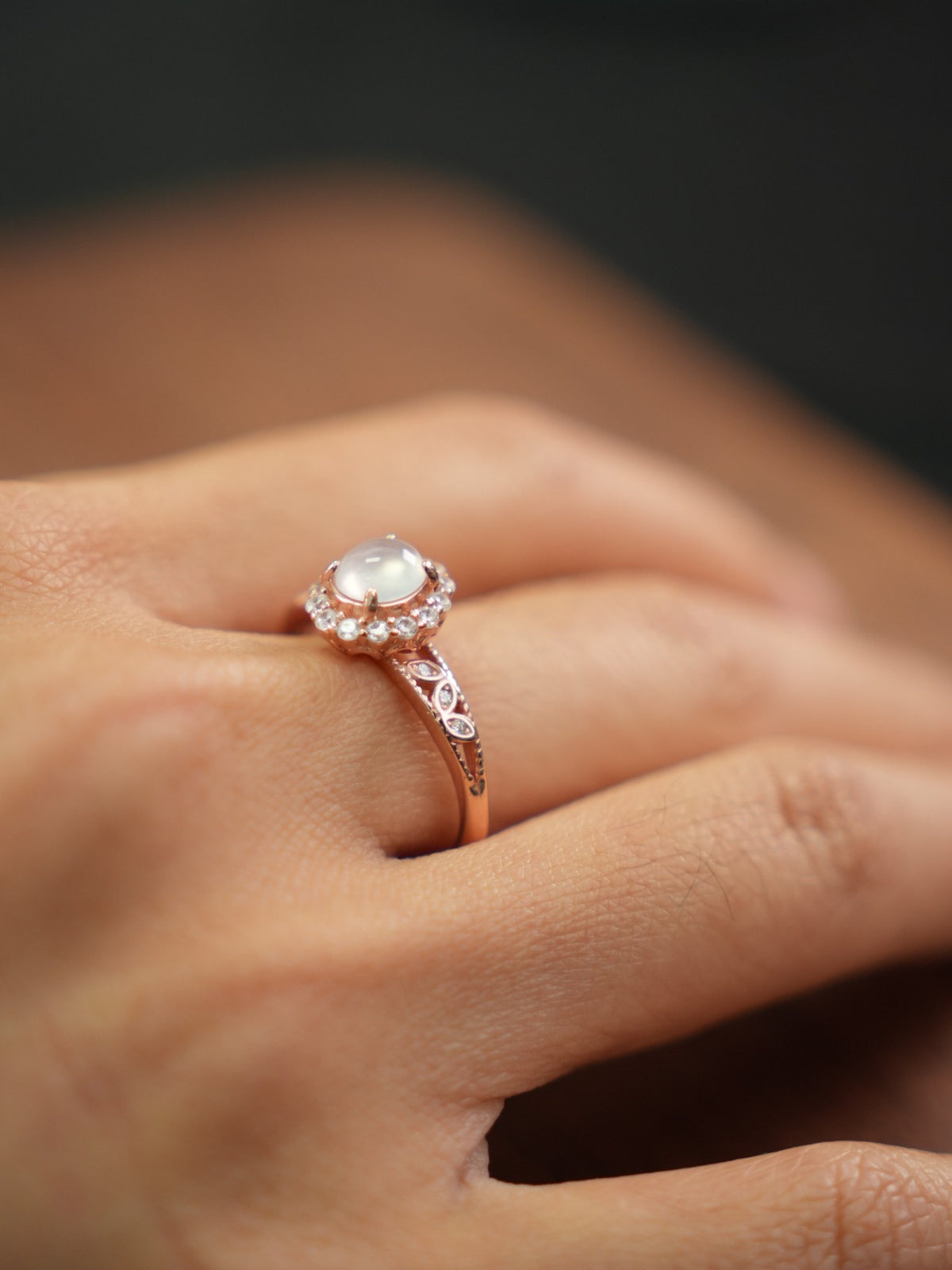 Pale jadeite silver ring with halo setting, product 2026-062108, view 766