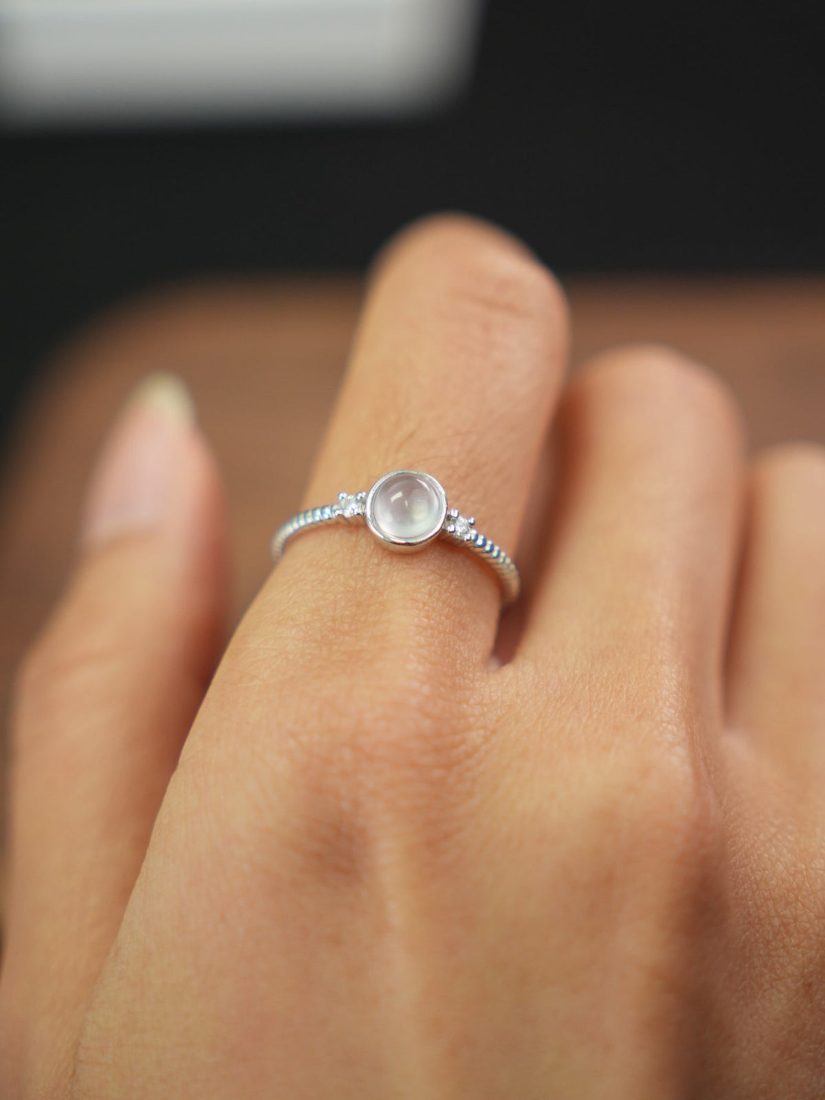 Jadeite cabochon silver ring US 7 view 6