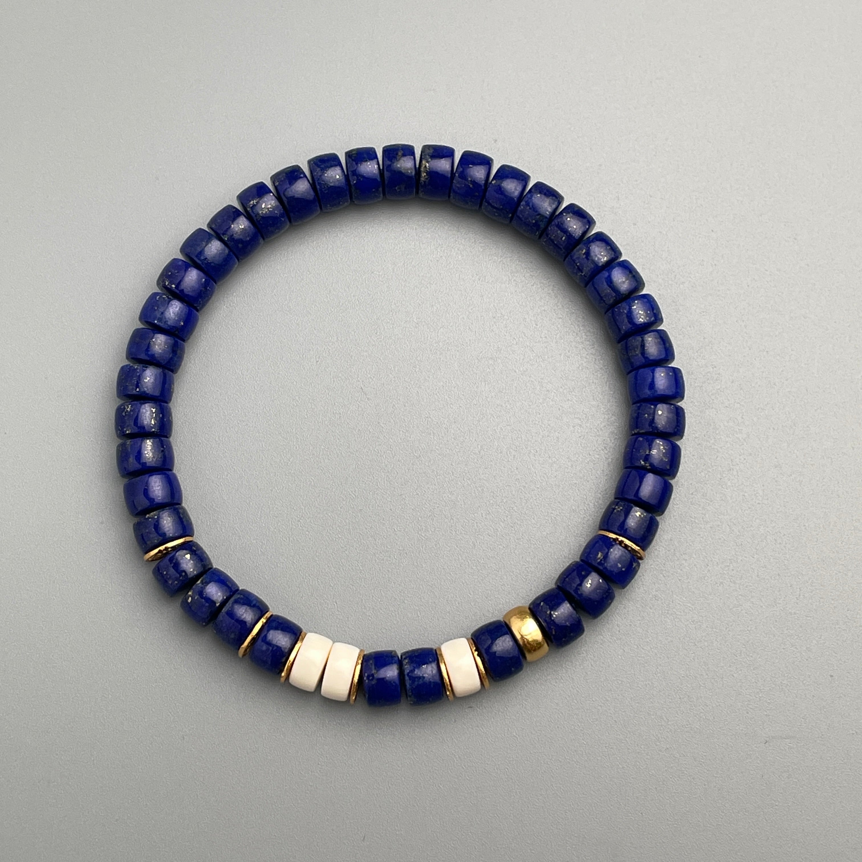 Natural Lapis Lazuli Beaded Bracelet with Silver Accents
