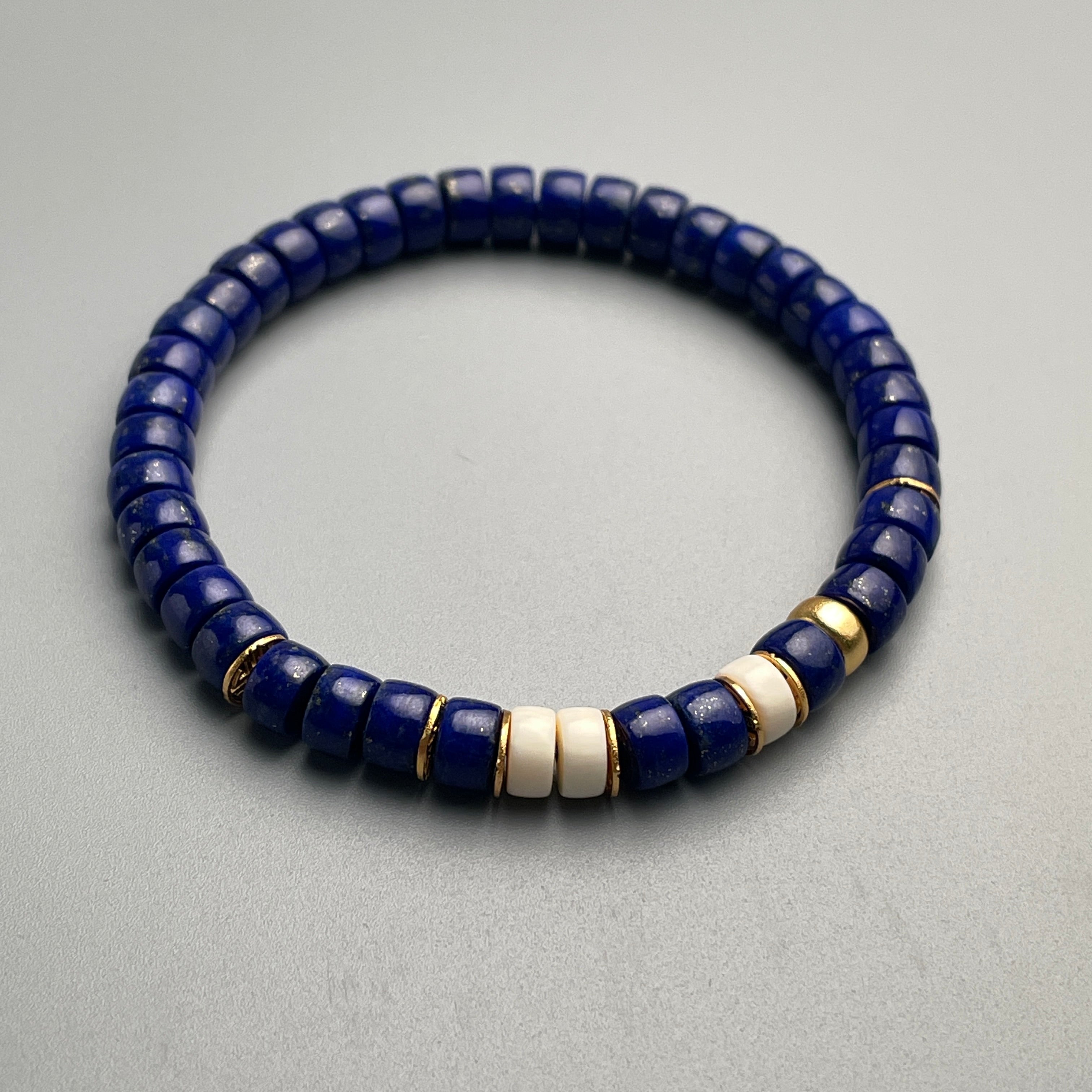 Natural Lapis Lazuli Beaded Bracelet with Silver Accents