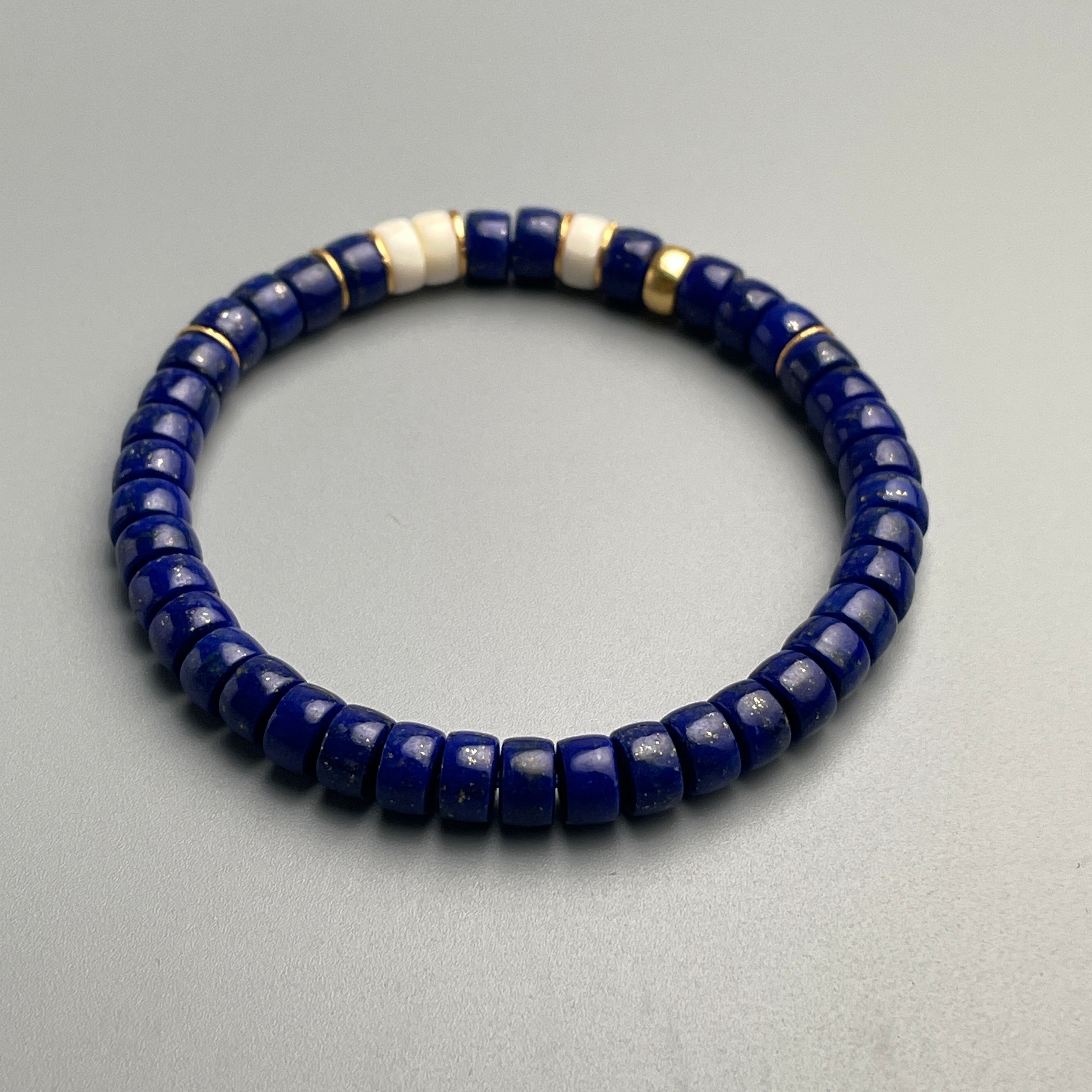 Natural Lapis Lazuli Beaded Bracelet with Silver Accents