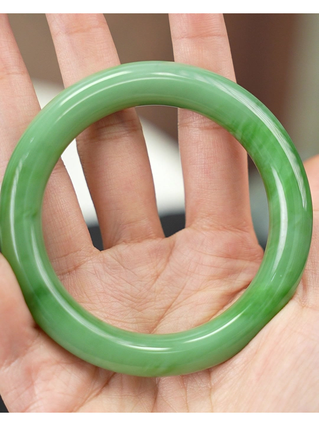 53.5mm green Hetian nephrite jade bangle 2026-100204 front view