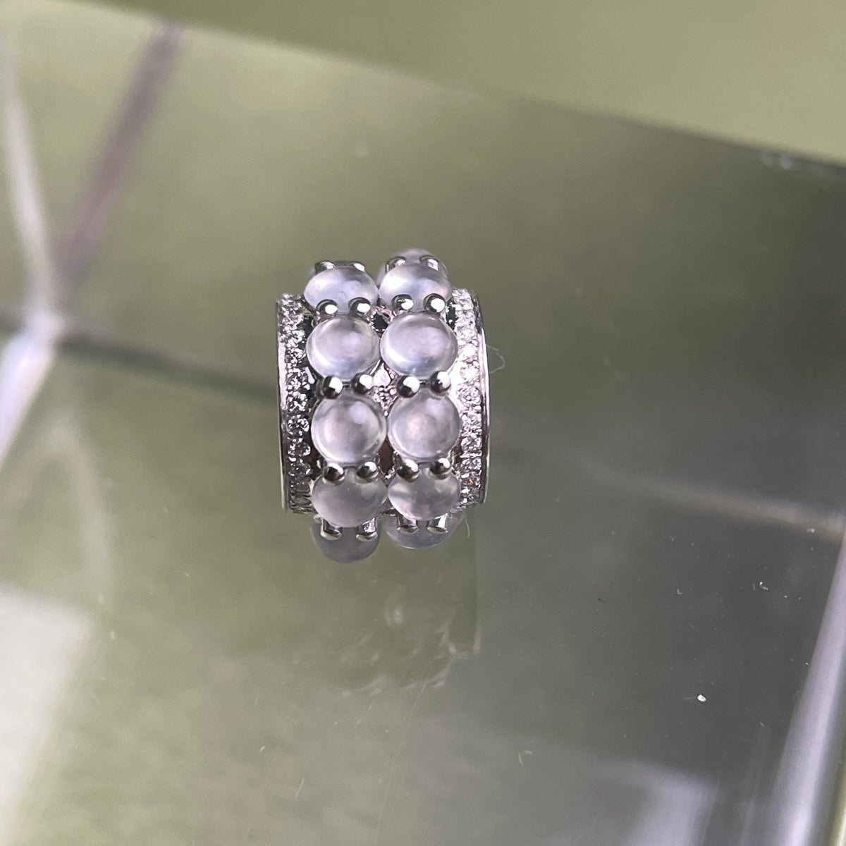 Celestial Cylinder – Premium 18k White Gold Double-Row Icy Jadeite Charm with Micro-Pavé Diamonds