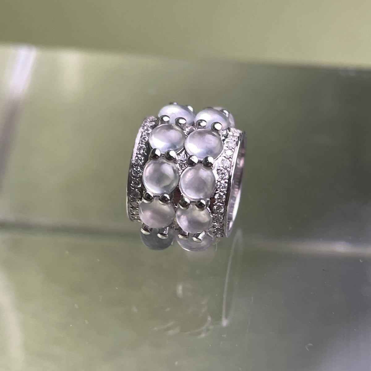 Celestial Cylinder – Premium 18k White Gold Double-Row Icy Jadeite Charm with Micro-Pavé Diamonds