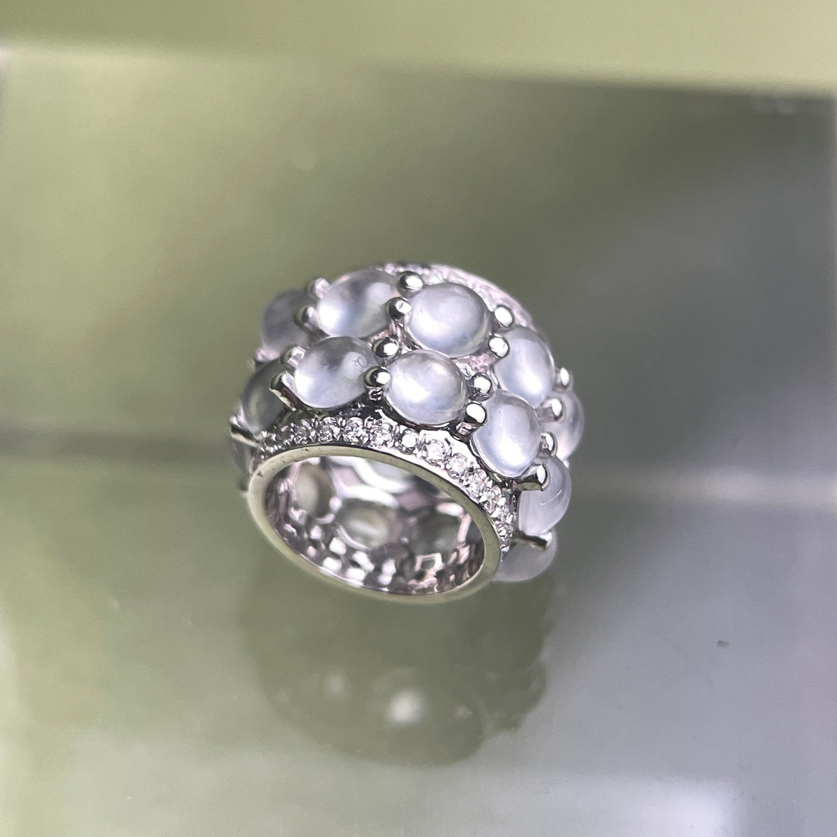 Celestial Cylinder – Premium 18k White Gold Double-Row Icy Jadeite Charm with Micro-Pavé Diamonds