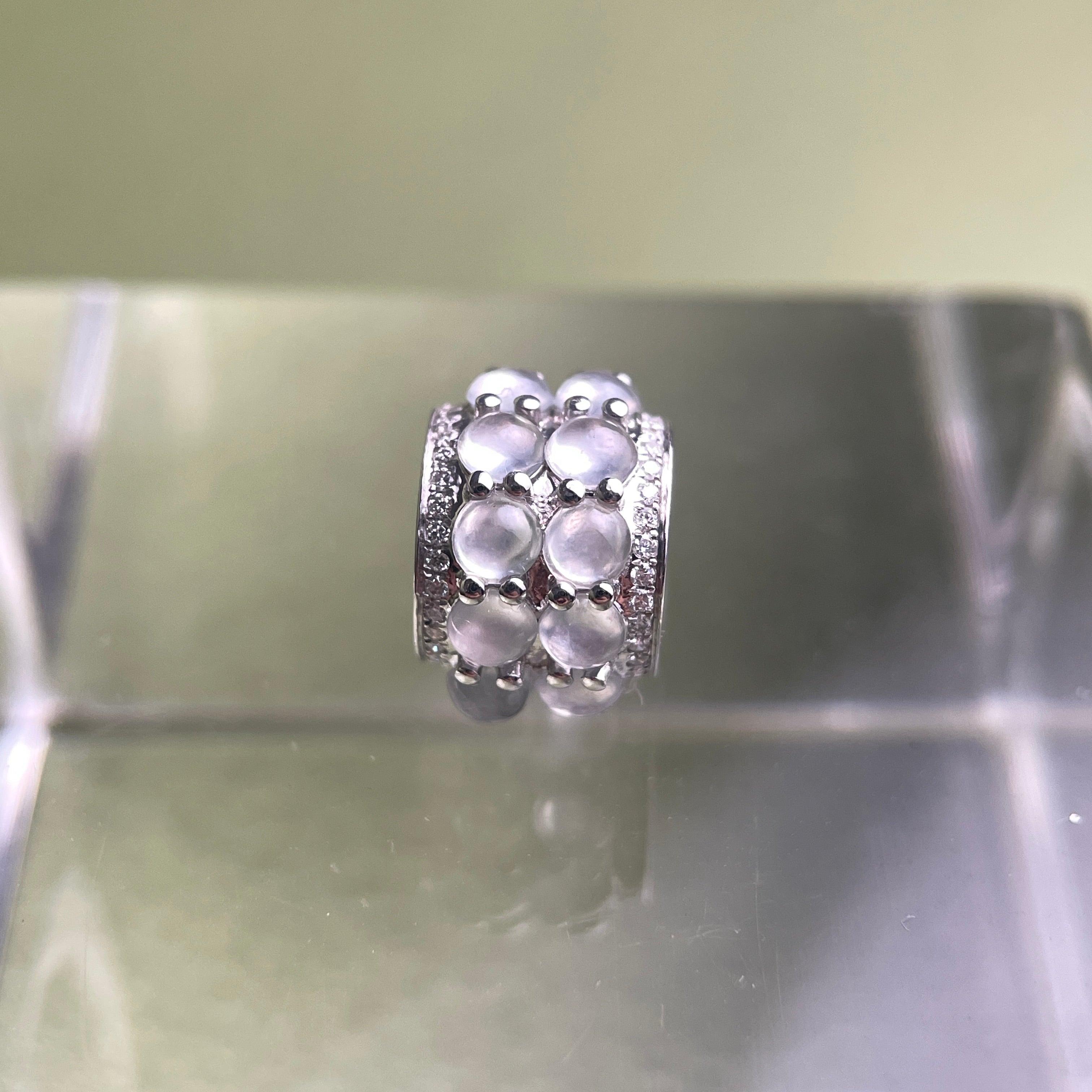 Celestial Cylinder – Premium 18k White Gold Double-Row Icy Jadeite Charm with Micro-Pavé Diamonds